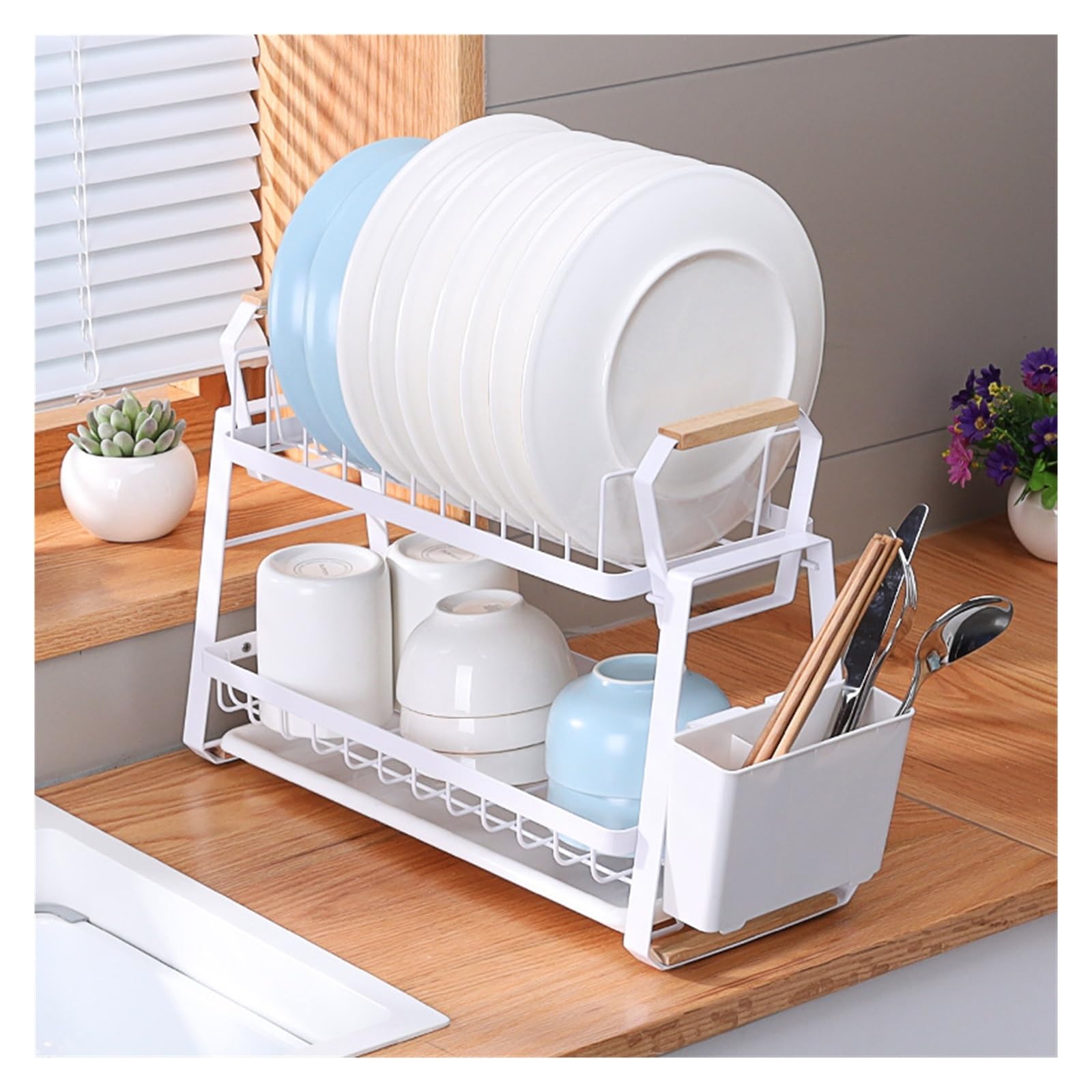 égouttoir à Vaisselle pour comptoir de Cuisine Étagère de cuisine de style japonais, égouttoir à vaisselle, support de rangement pour bols et baguettes, support de comptoir multifonctionnel pour bols