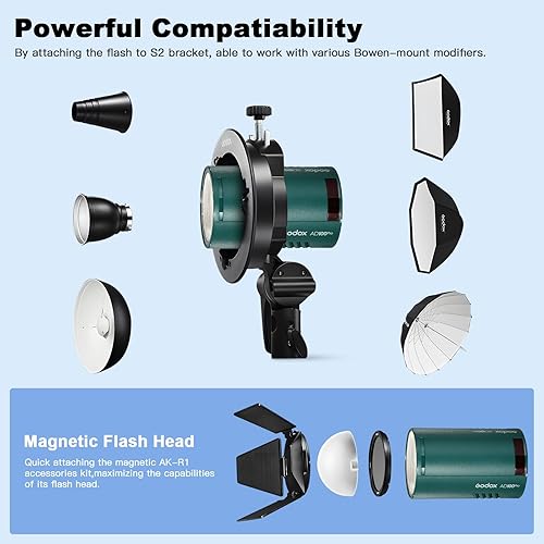 Miniatura 6 de AD100pro - Luz estroboscópica portátil de 100 W, 2600 mAh, 2.4 G, sistema X Willess, 18000 HSS 0.01-1.5s Reciclaje 360 Flashes de potencia completa