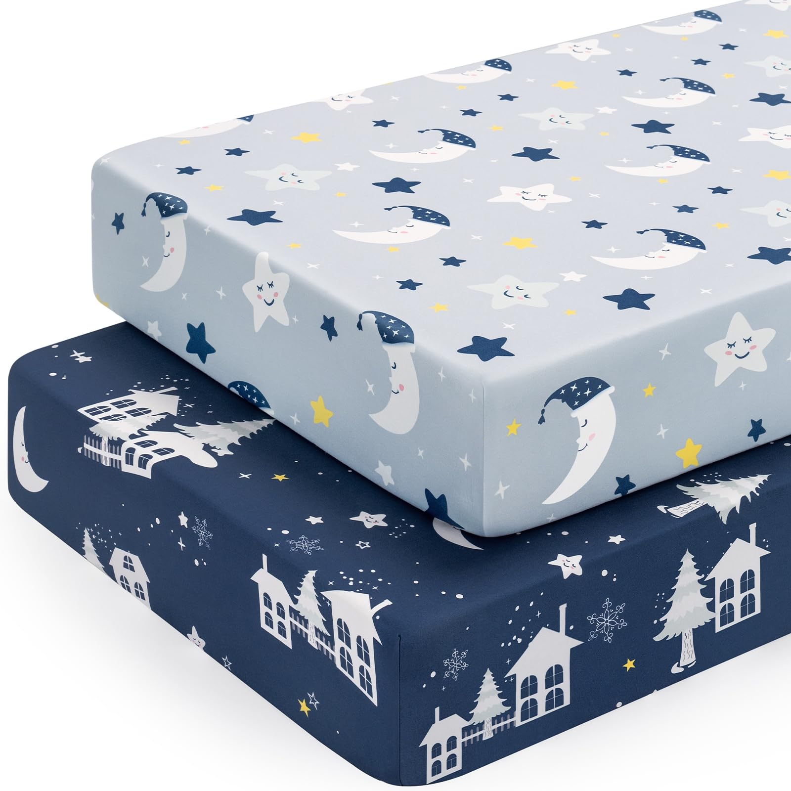 Yukkidds Travel Cot Sheets 95x65cm Fitted Travel Cot Mattress Sheet 2 Pack Super Soft & Breathable Microfiber Dark Blue
