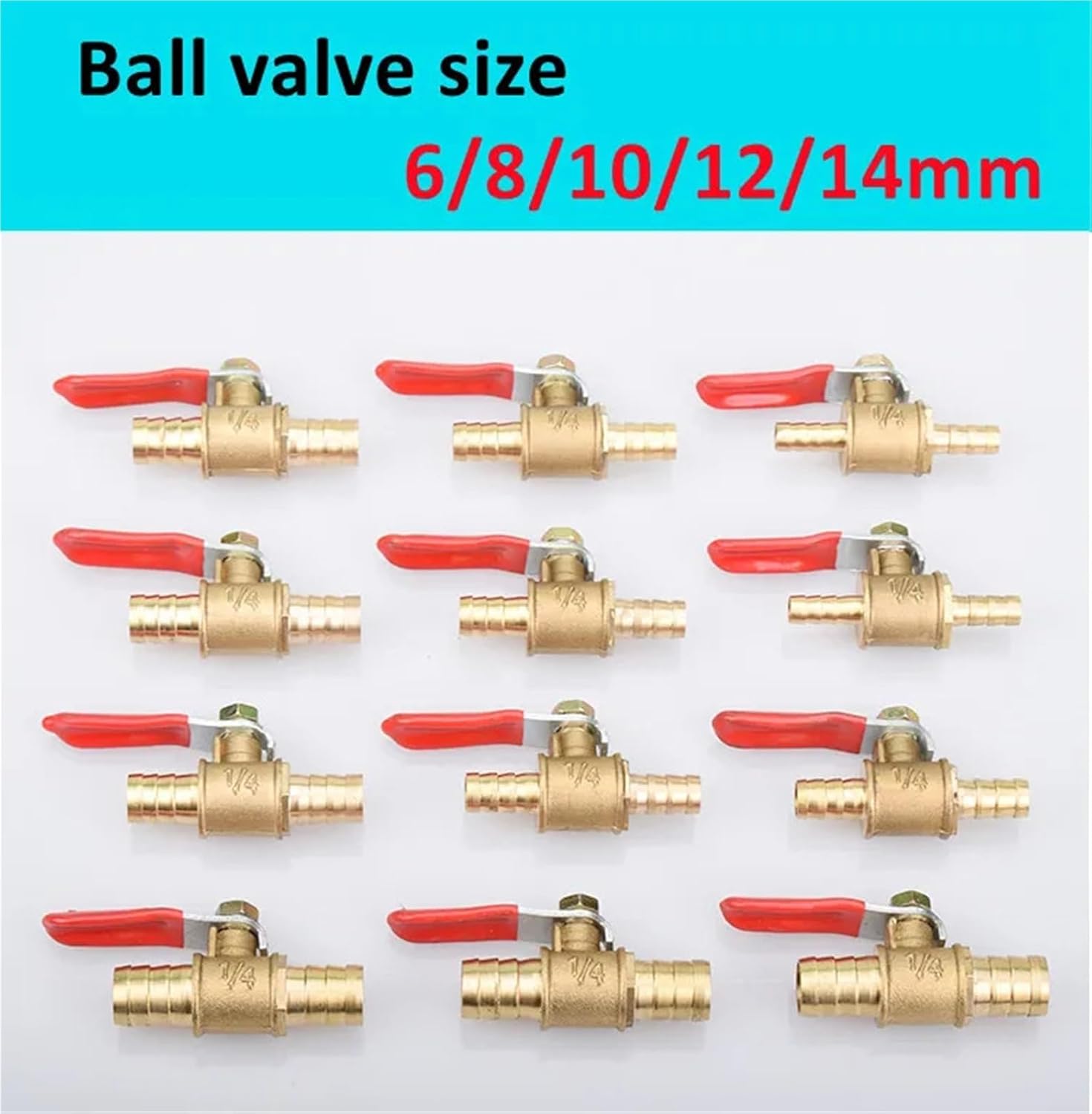 Red Handle Small Valve 6-14mm Hose Barb Inline Brass Water Oil Air Gas Fuel Line Ball Valve Pipe Fittings 1Pcs(OD10MM,1PCS)