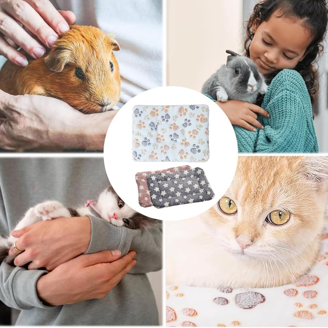 Set di 3 letti di peluche per piccoli animali, coperta morbida per porcellini d'India, conigli, cincillà, scoiattoli - tappeto per roditori lavabile