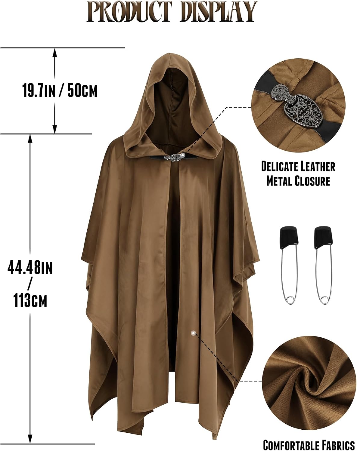 JPXH Medieval Hooded Cloak Renaissance Cape for Men and Women Halloween Party Cosplay Costume