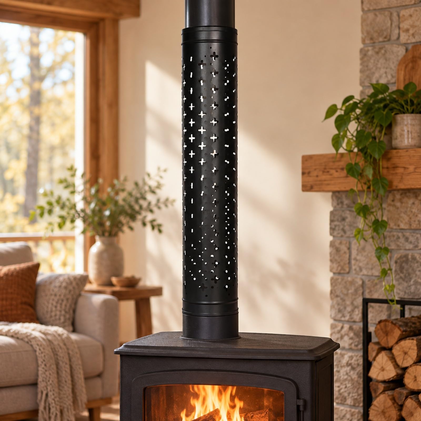 Qianly Raccordo Cilindrico in Metallo Nero per Canna Scarico 150 Mm Durevole Pratico per Camini Combustibile, Lavori in Officina, Stile C