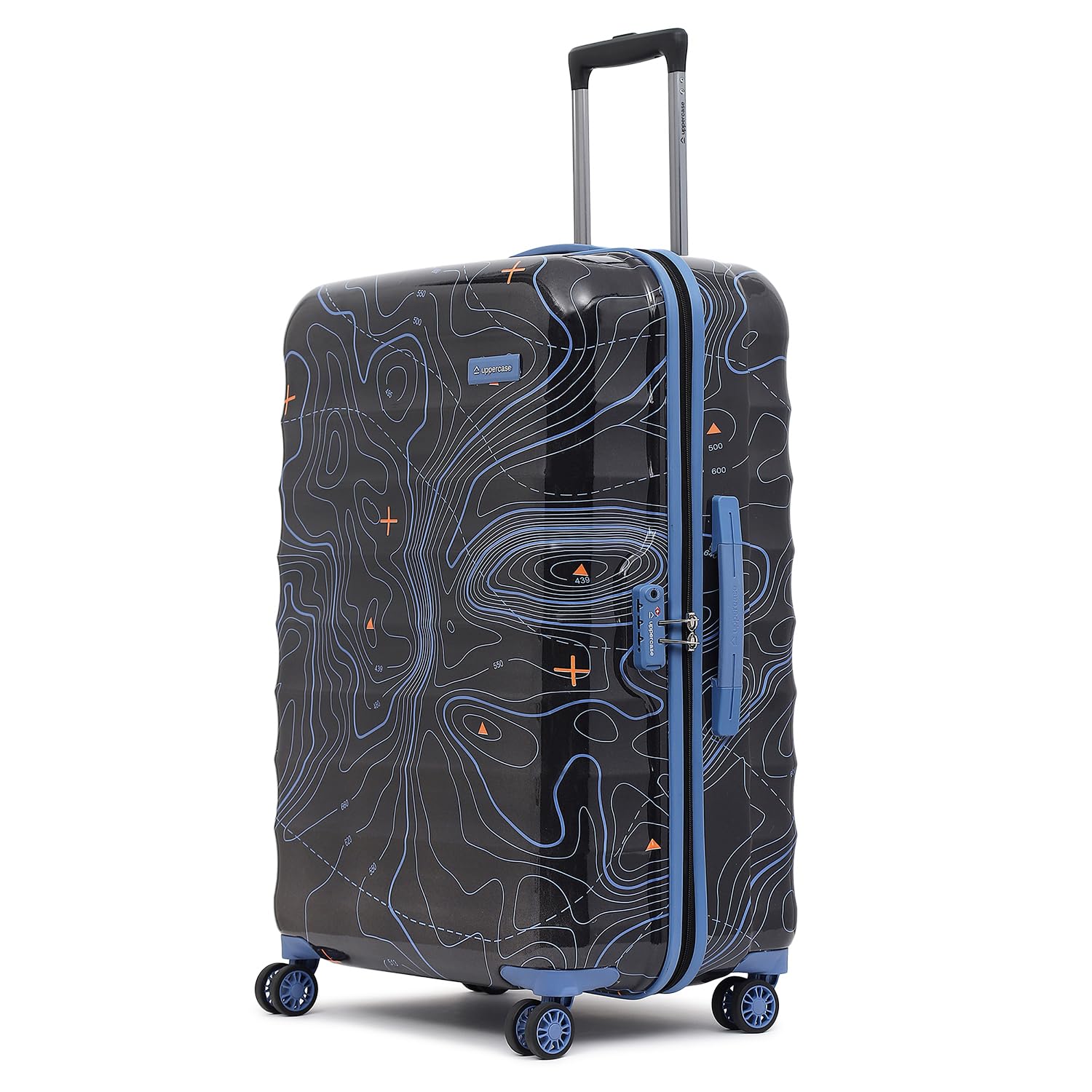 uppercase Polyester Topo (Large) 76Cms|Hardshellsided Check-In Artistic_Skate_Wheel Printed Trolley Bag|8 Wheel Sustainable Travel Bag With Tsa Lock&Anti-Theft Zippers|Men&Women (Black),H-75.5 cms