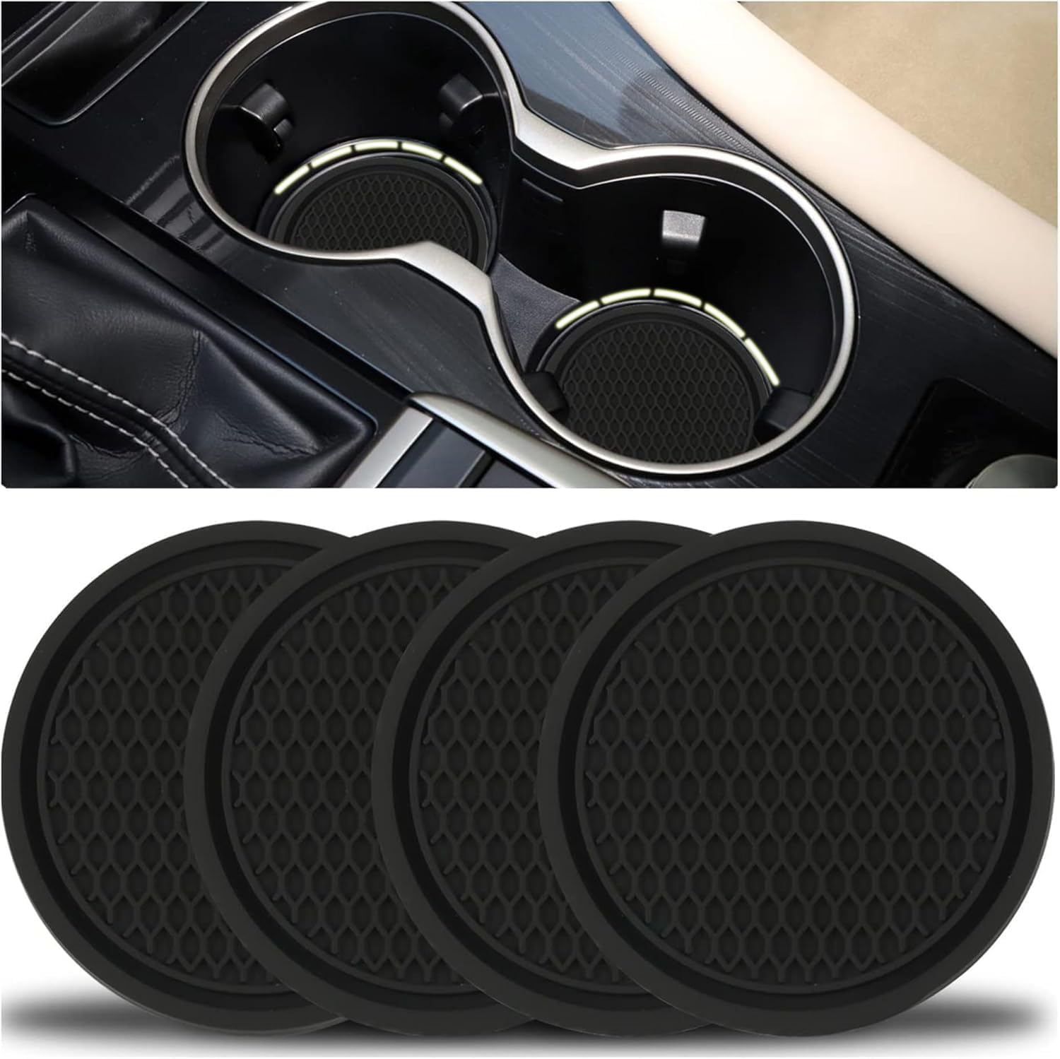 4 Pcs Car Cup Coasters for Kia Niro SG2 EV PHEV e-Niro, Non Slip Car Cup Holder Coasters, Car Cup Mat Inserts,A/Black