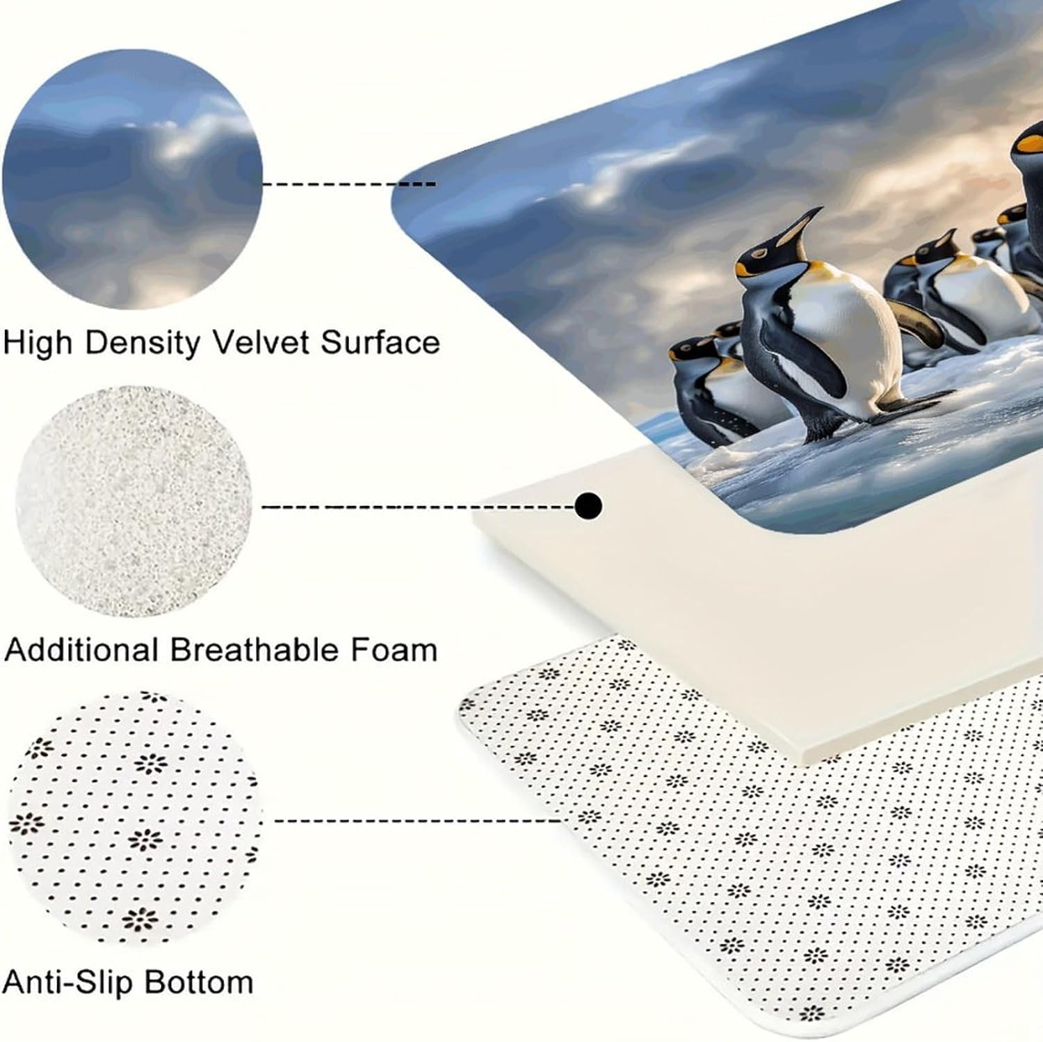 Sea Penguin Kitchen Rugs Set of 3 Non Slip Washable Kitchen Mats for Floor Soft Area Rug Kitchen Floor Mat Cushioned Anti Fatigue Mats Standing Sink Mat Decor Runner Rugs