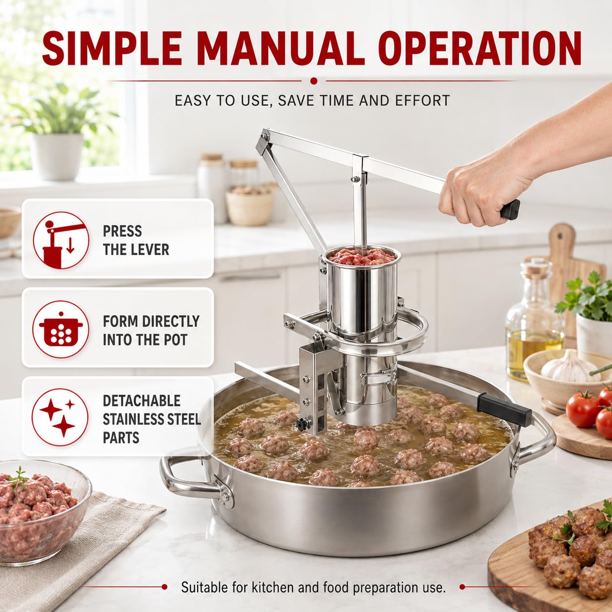 Macchina per polpette Manuale con 3 stampi in Acciaio Inox 30mm