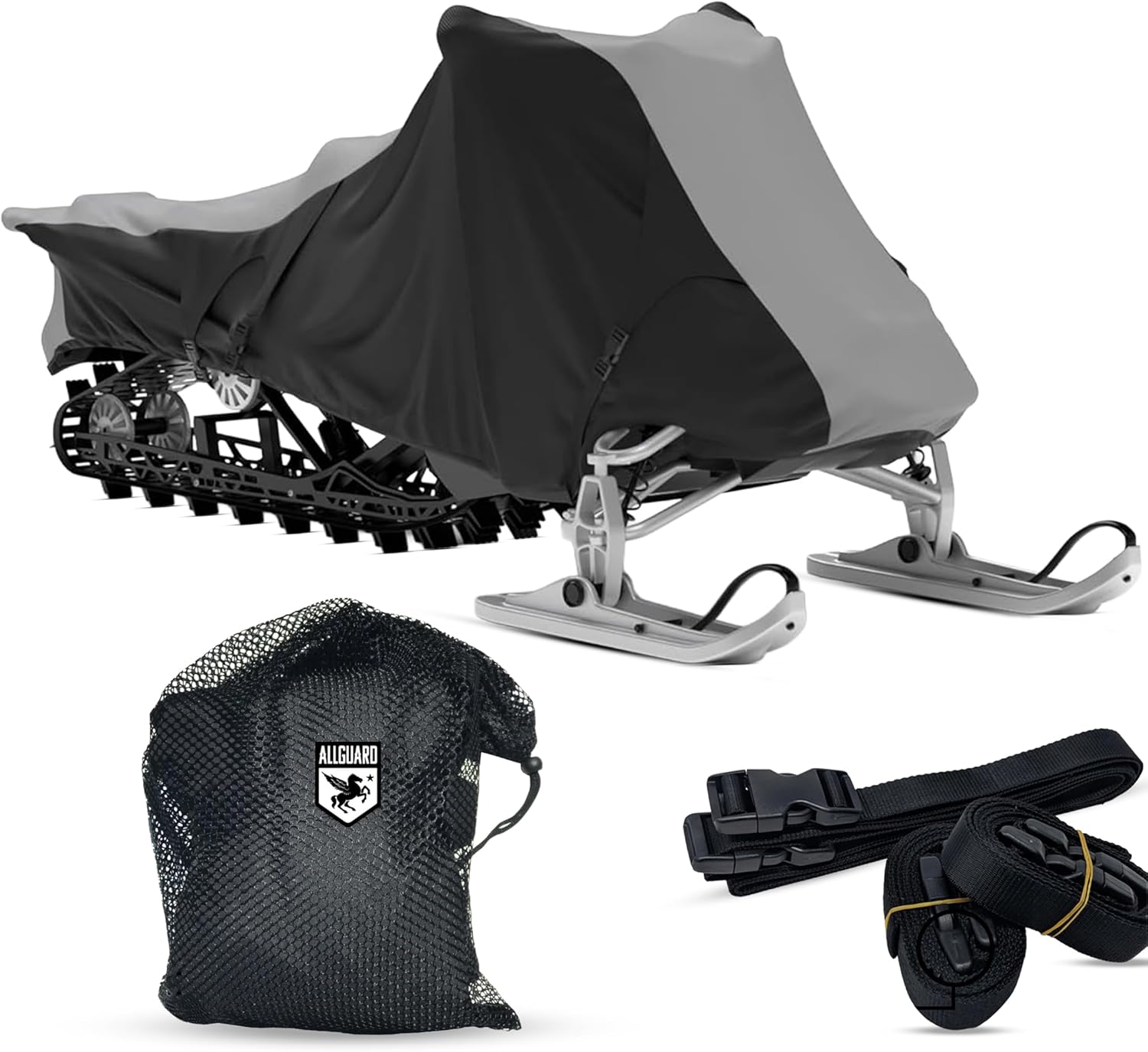 AllGuard Weatherproof Max Snowmobile Cover, Heavy Duty 600D Marine Grade Polyester, Protects from Rain, Snow, Sun, UV & More - Gray/Black (Fits Length: 130" to 145")