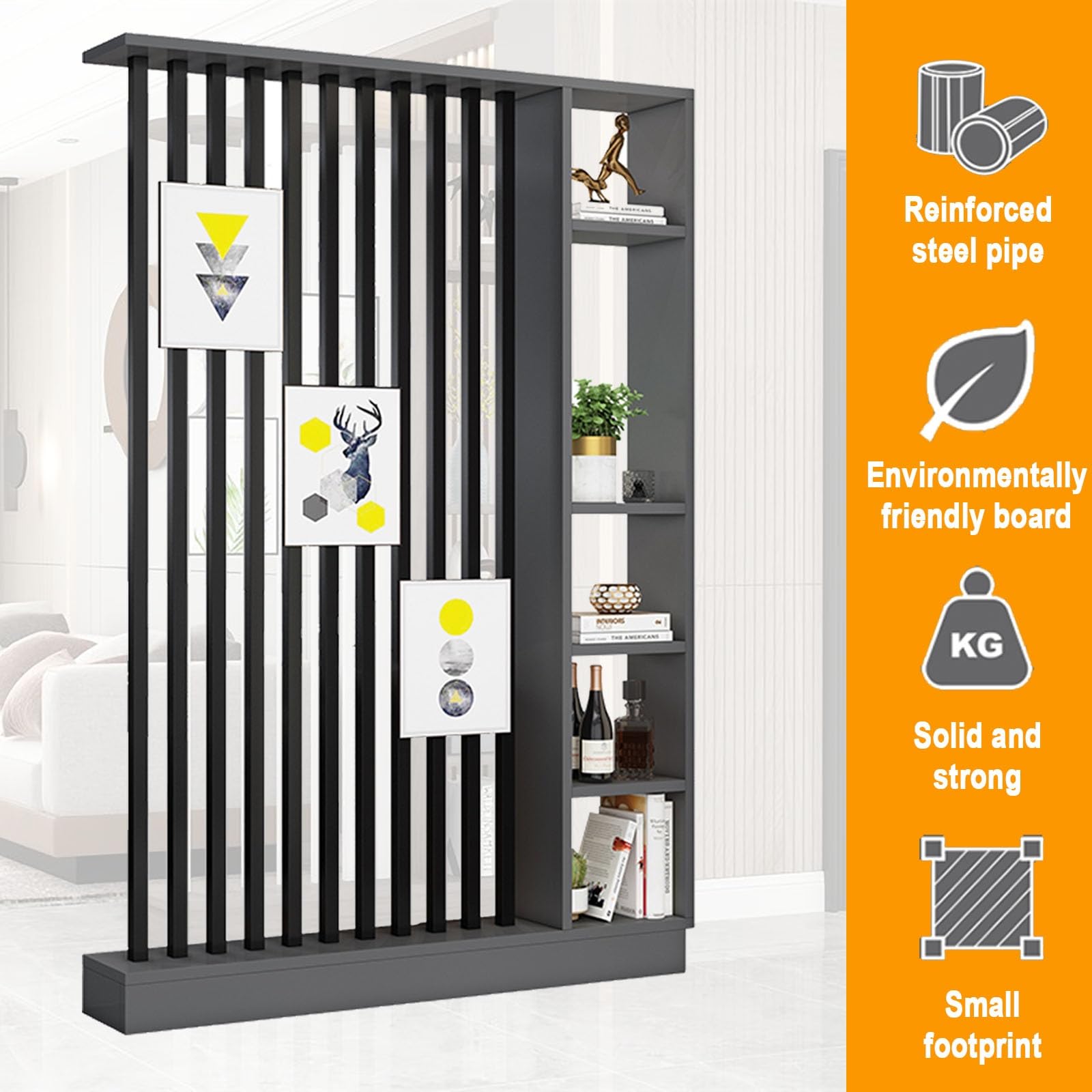 Columna de Pantalla divisoria Independiente para Entrada y Pasillo, Separador de ambientes con estantes para privacidad, Divisor de habitación del Suelo al Techo(A,140cm/55.1in)