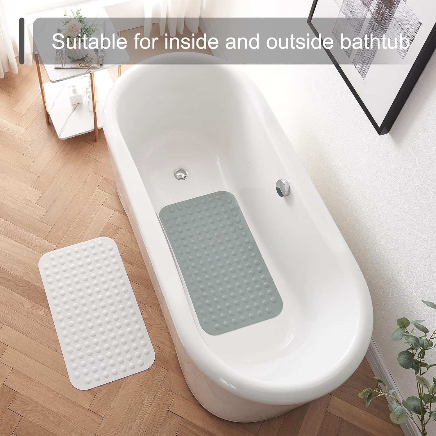 Yanzifly Bathtub Mat Non Slip Bath Mat for Tub Silicone Soft & Safe, Bath Tub Mat Non Slip Shower Mats, Suction Cups Bath Tub Anti Slip Matt for Kids Elderly Non Toxic, Machine Washable-Grey : Home & Kitchen