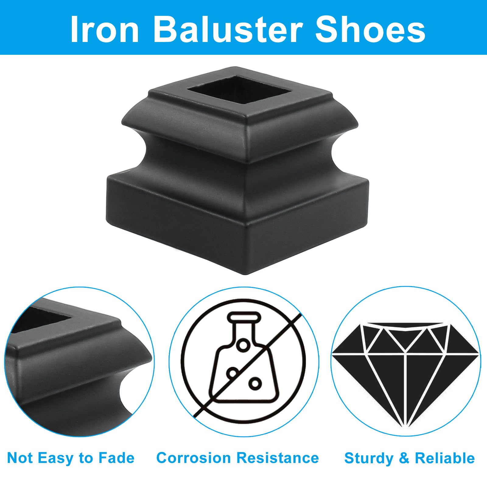 Simsolve Railing Shoes Baluster Shoes 1/2 Inch Square Biaungdo 12-Pack Iron Baluster Shoes ...