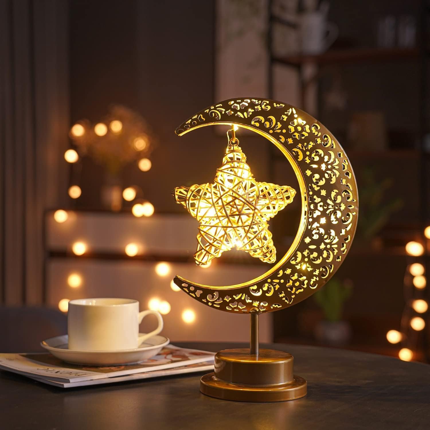TOMVAES Ramadan Decorations Moon Table Lamp, Ramadan Decoration for Home Moon LED Desk Lamp, Moon Shape Touch Night LED Light for Home Bedroom Living Room Table Decorations