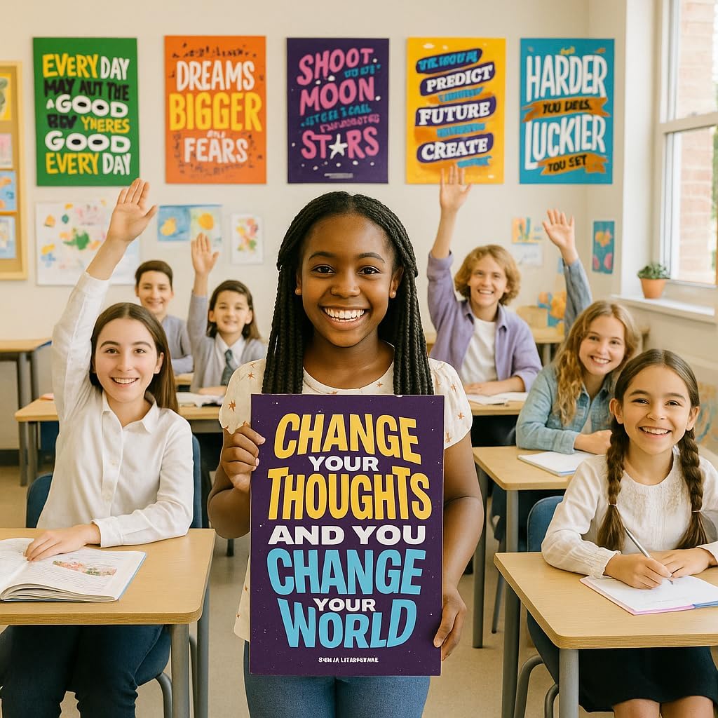 Neatz Growth Mindset Posters, Classroom Decor, For High School, Middle School, College & Home Office - Set of 12 Motivational Posters, 15 x 22” - Perfect as Classroom Decorations, Classroom Posters,