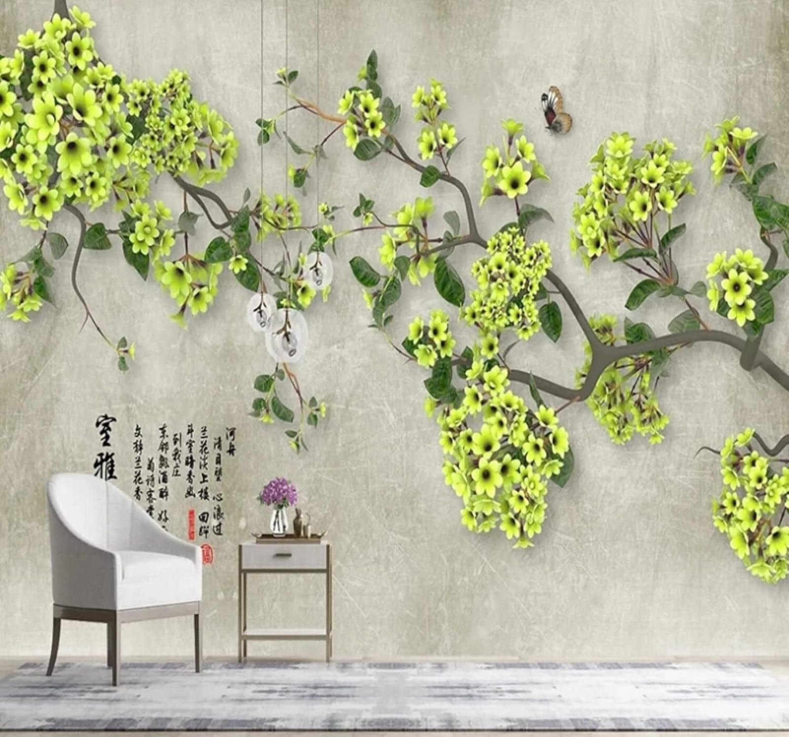 Wallpaper-3D-Xlm 430Cm×300Cm(B×H) Fresh Relief Green Flowers Trees 3D Wallpaper Easy Install Feature Office Living Room Sofa Bedroom Tv Background Wall Decoration-430Cm×300Cm