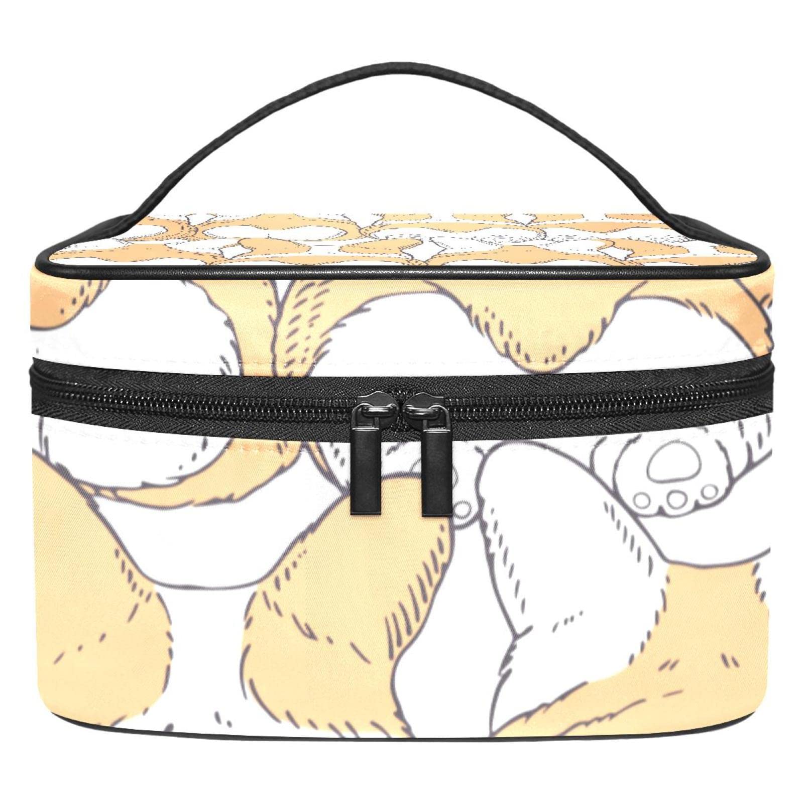 Travel Makeup Bag with Compartment, Dogs Breed Welsh Corgi Pembroke Big Cosmetic Case Personalized Beauty Box Toiletry Storage Organiser with Handle