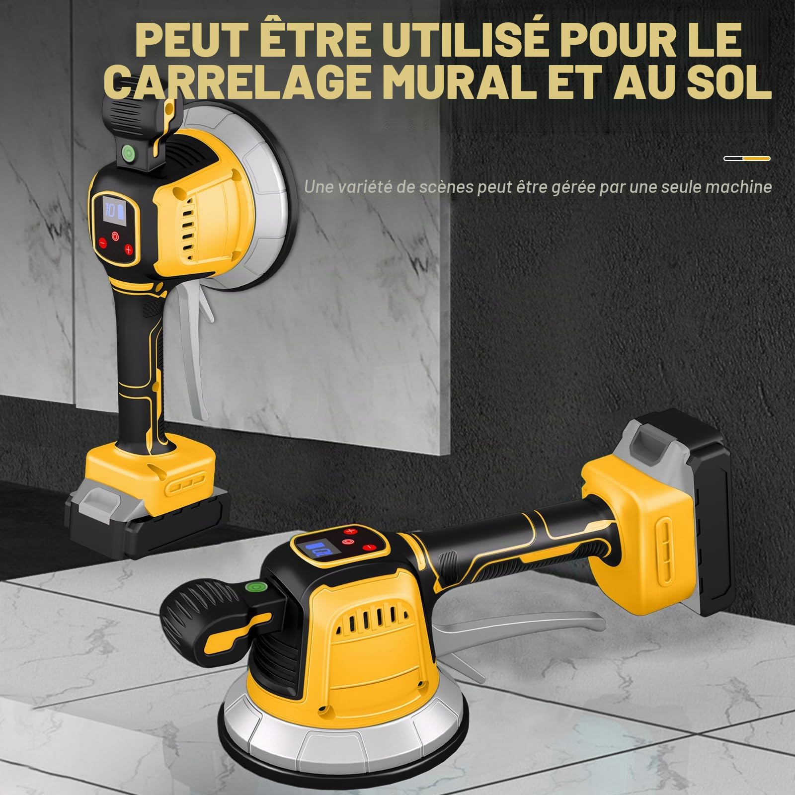 Machine à Carreler Électrique pour Dewalt 18V,20v, Vibreur de Carrelage Ventouse 148 x 148 mm 10 Vitesses Réglables Capacité de 160 kg de Carrelages & Carreaux Muraux (Sans Batterie)