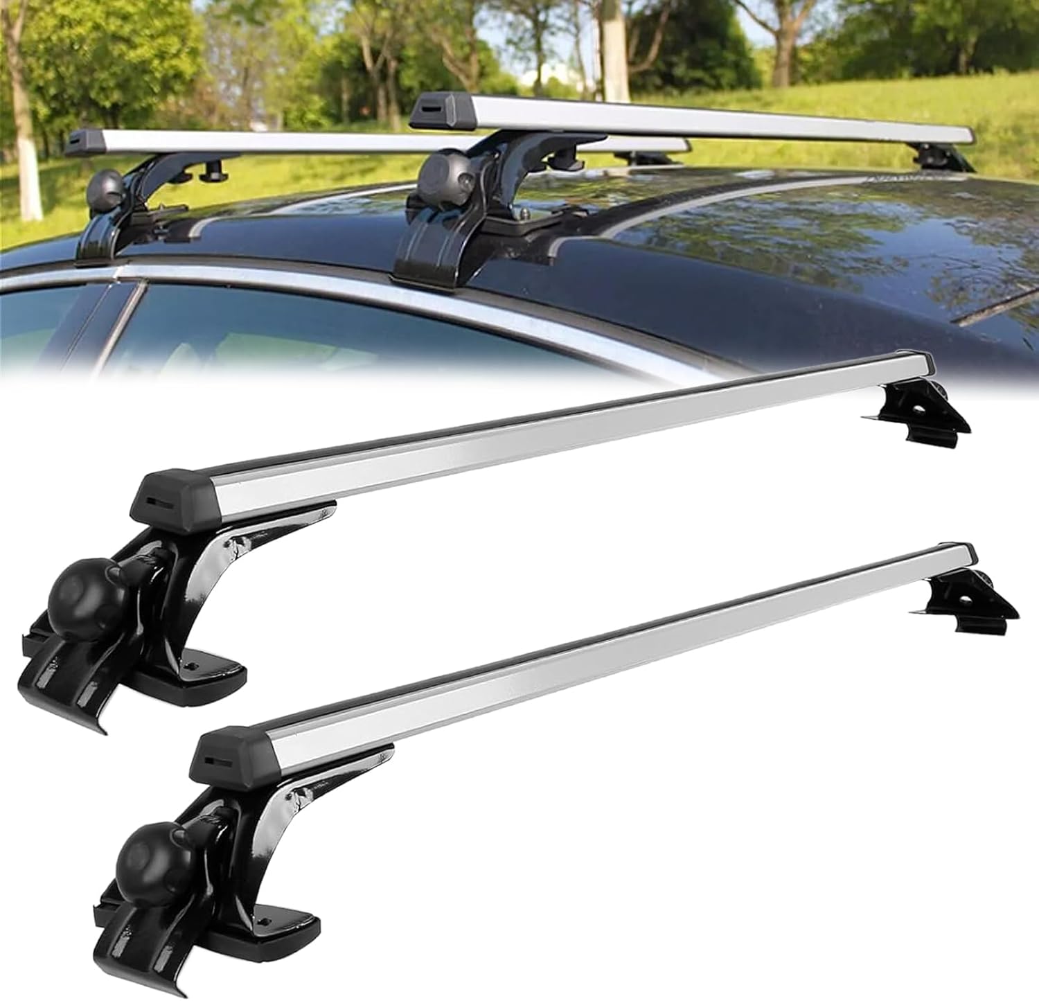Universal 48" Car Top Roof Rack Cross Bar Luggage Cargo Carrier w/3 Kinds Clamps, Silver Aluminum, 165 lb Loading Capacity