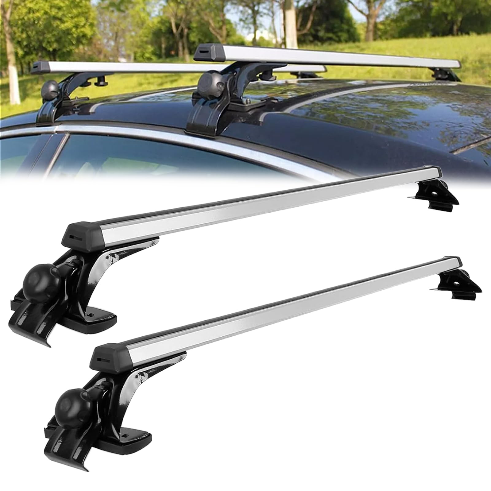 Universal 48" Car Top Roof Rack Cross Bar Luggage Cargo Carrier w/3 Kinds Clamps, Silver Aluminum, 165 lb Loading Capacity