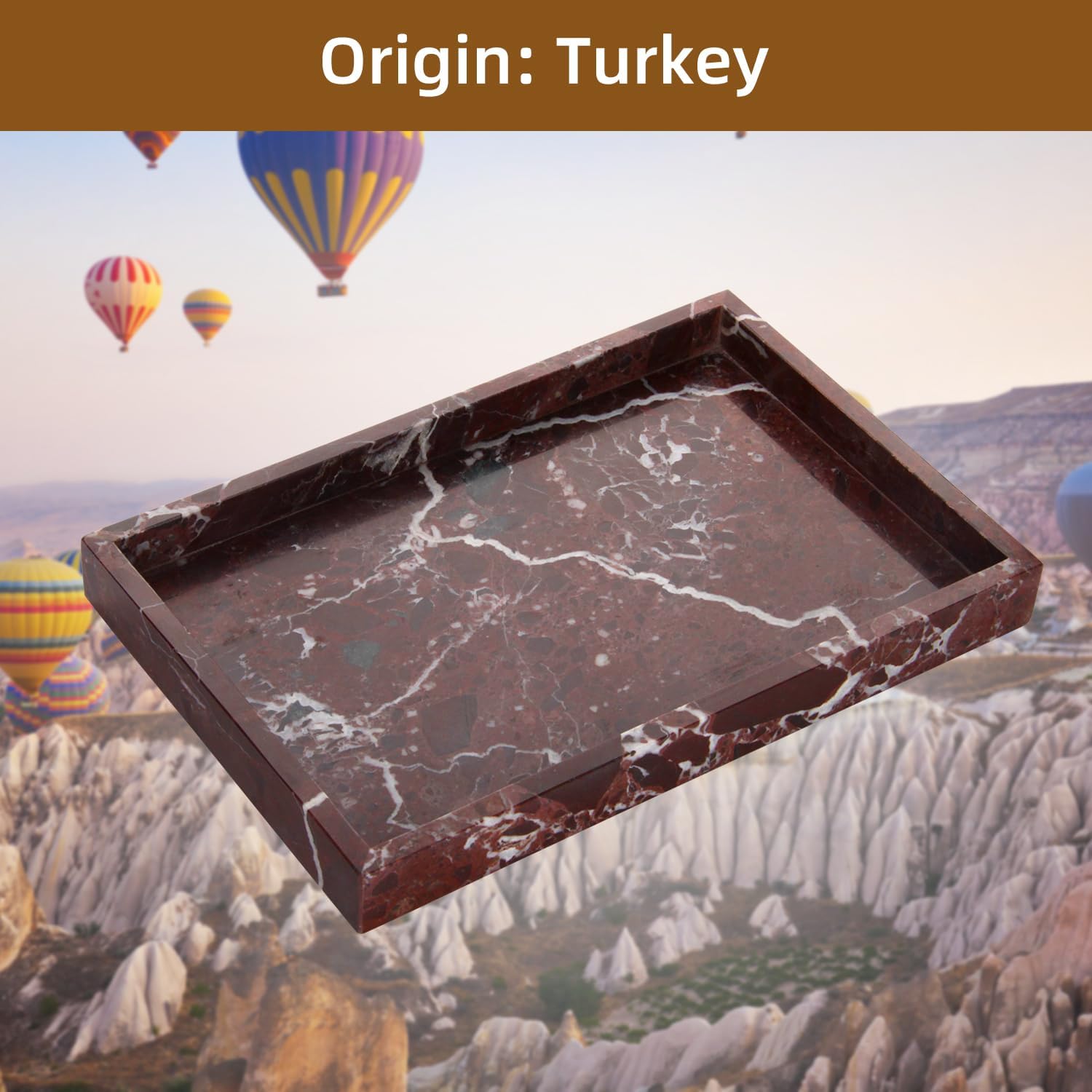 Marble Bathroom Vanity Tray, Rosso Lepanto, 12"x 8" x1.2" image 4