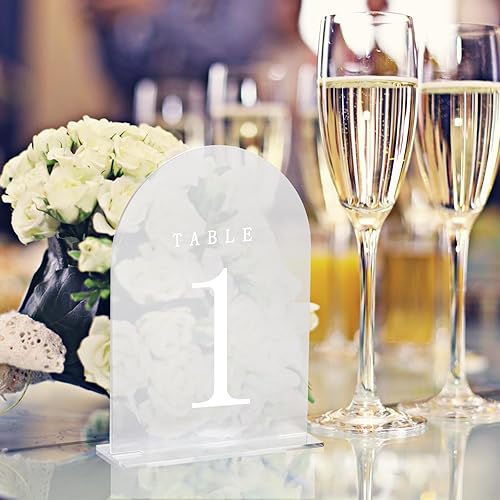 Miniatura 4 de uxcell 15 carteles acrílicos de arco transparente de 4.8 x 7 pulgadas con soporte, soportes de números de mesa de arco acrílico para decoración de