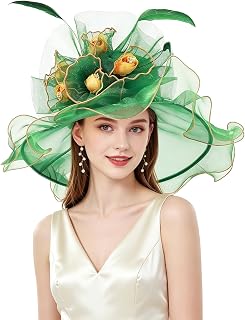 Women Derby Church Hat Organza Flower Wedding Tea Party Fascinator Hat Wide Brim Sun Hat