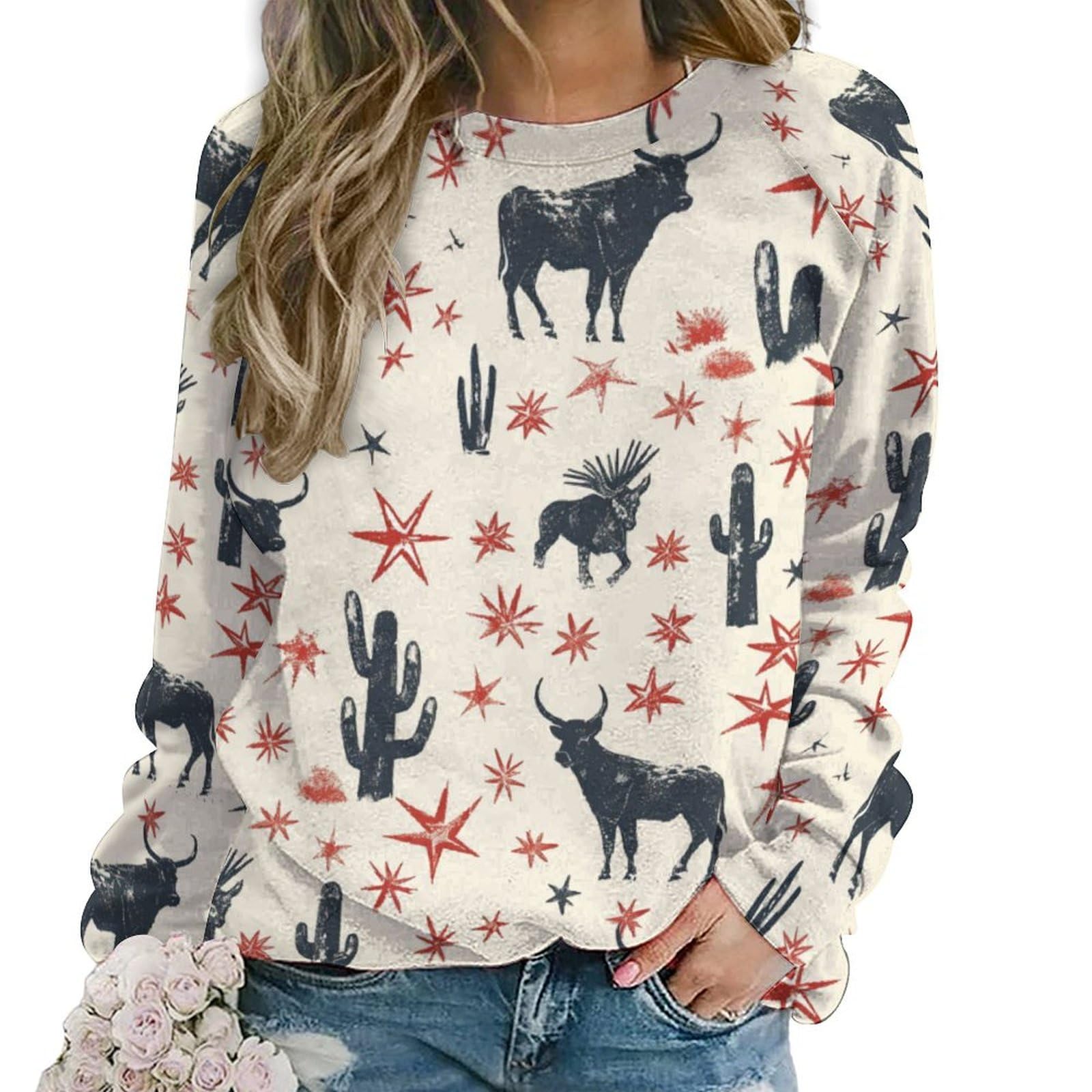 DMOYALA Aztec Sweatshirts for Women Fall Trendy Graphic Western Shirts Vintage Loose Sweaters Lightweight Outfits