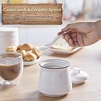 Vista 4 de Azucarera DAYYET con tapa y cuchara, azucarero de cerámica de 12 oz con cuchara, recipiente de azúcar para barra de café, tarro de azúcar con Blanco