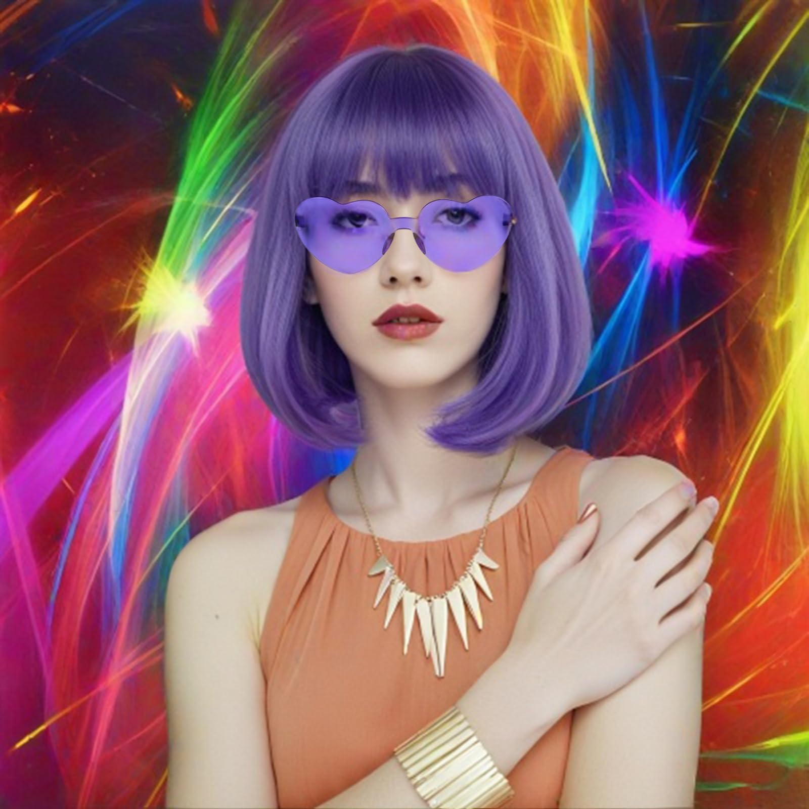 BECULINA Light Purple Bob wig+Hair Cap Lilac Purple Funny Wig with Bangs for Women Light Purpling Bob Cosplay Wigs for Cosplay Halloween Party Costume Outfit - Image 4