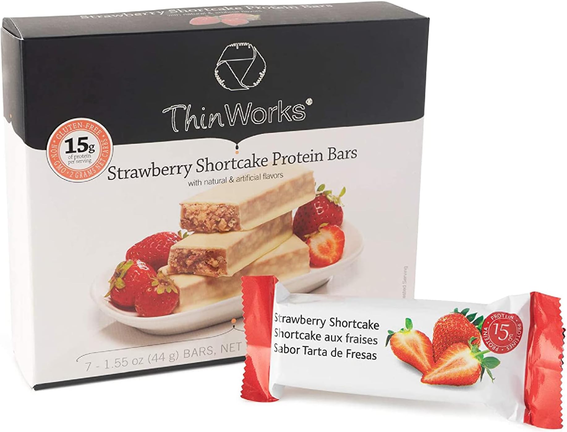 ThinWorks Strawberry Shortcake Low-Carb Protein Bars, Thin Works Low-Calorie Snacks for Weight Loss and Healthy Meals
