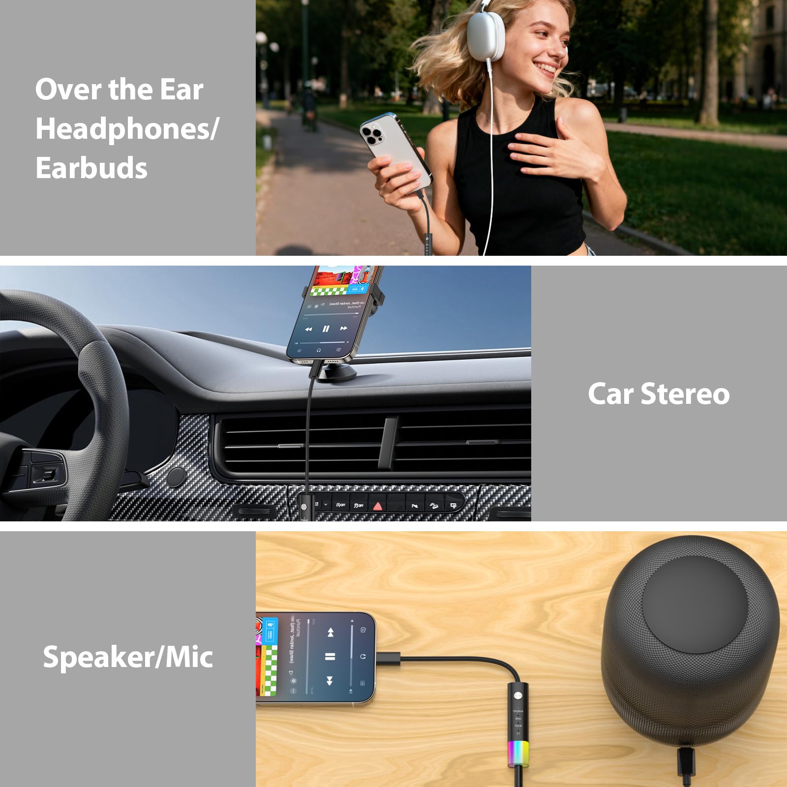 3,5-mm-Klinken-Audio-Adapter, USB-C-Kopfhörer-Adapter, Neonlicht, mehrere Modi, HiFi-Bass, klarer Gesang, Surround-Sound, für iPhone 16 Pro Max 15 Plus 16e, Galaxy S25 Ultra S24 S23 S22 S21, Pixel 10