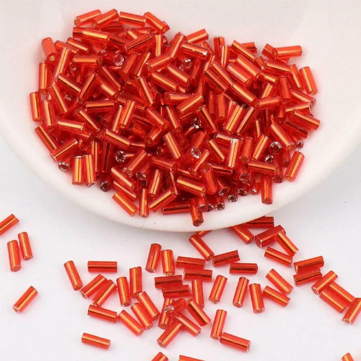 Zestaw do robienia bransoletek dla dorosłych, Koraliki szklane Bugle, przekładka, 2x4,0mm/2x6mm urocze czeskie do szycia na DIY haftowana dekoracja sukni(Red,2x6mm 600pcs)