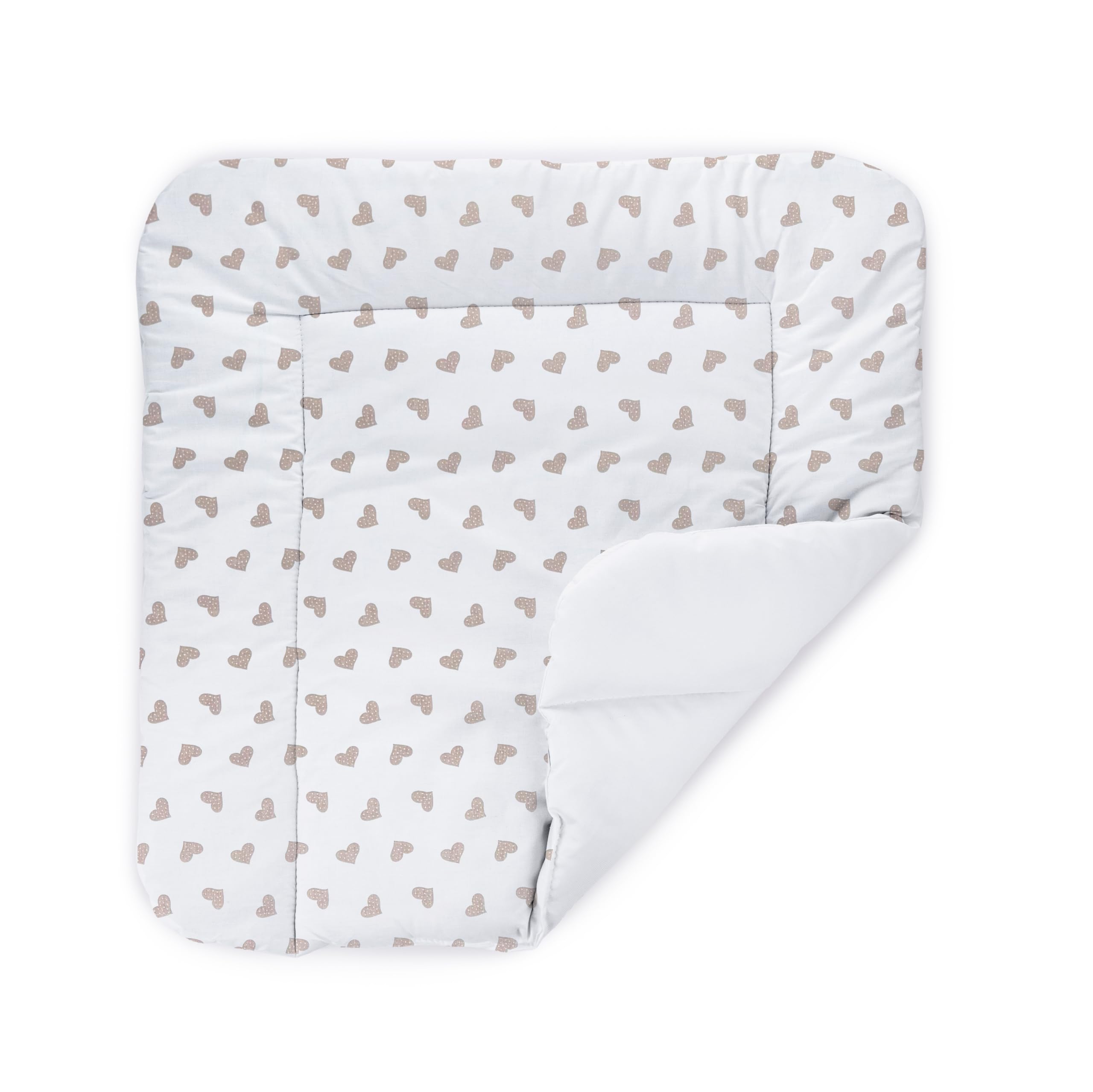 Balbina Matelas à langer, en coton, doux, lavable, 60 x 70 cm, motif cœurs, beige