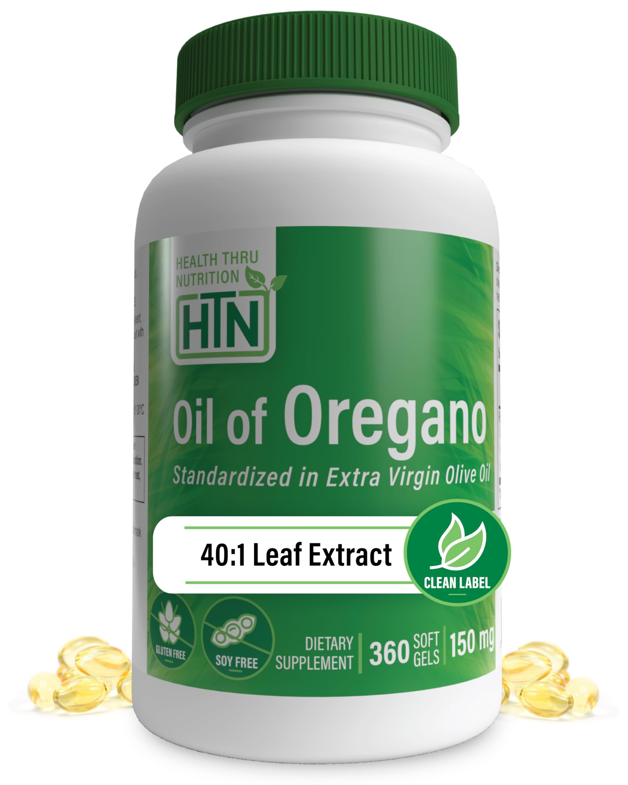 Health Thru Nutrition Oil of Oregano 360 Mini-Softgels | Wild Harvested | European 40:1 Origanum Vulgare Equivalent to 600mg Oregano in Extra Virgin Olive Oil | Non-GMO Gluten Free (Pack of 360)
