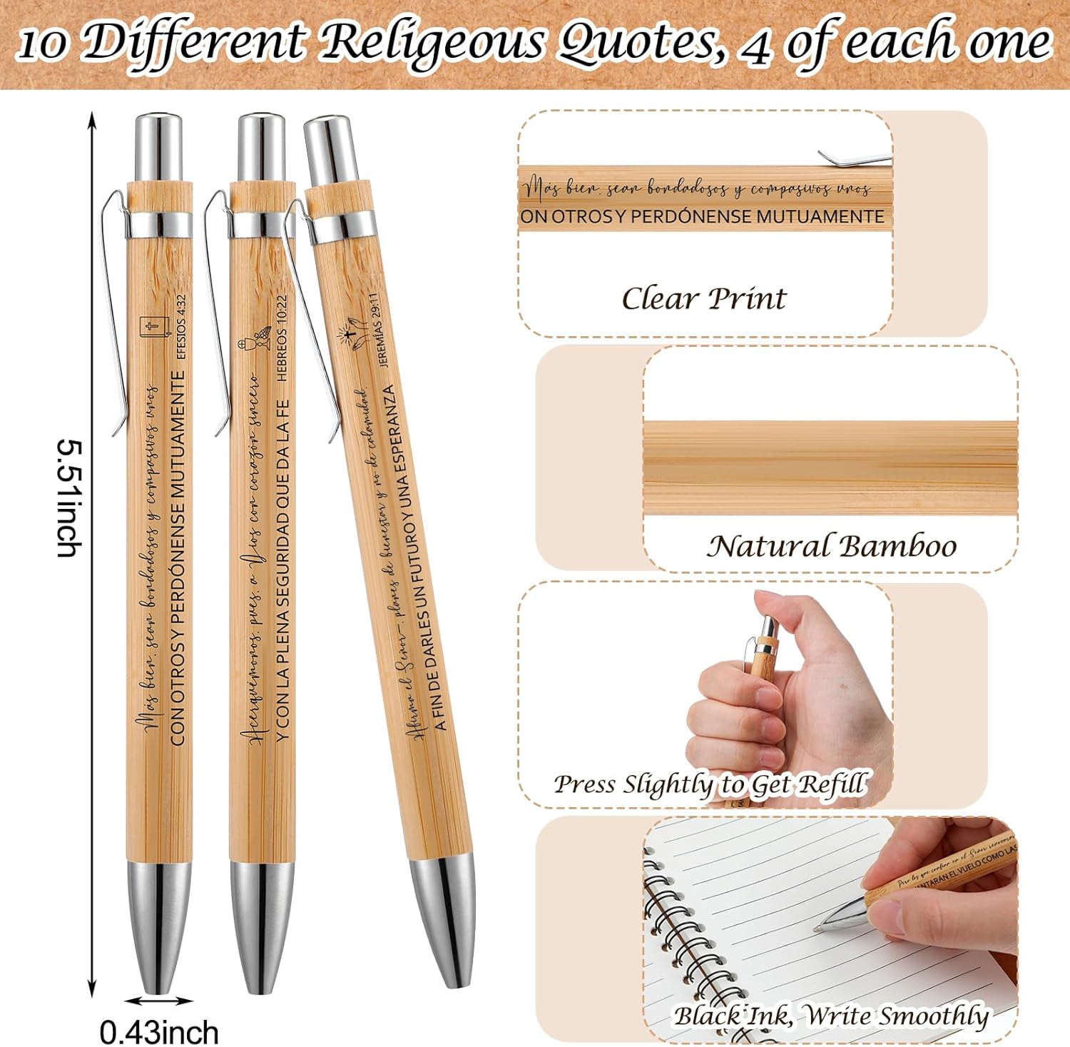 80 Pcs Bulk Spanish Christian Spiral Notebook Gift with Bible Verse Pen Spanish Christian Journal Small Religious Prayer Journal Inspirational Thank You Gift for Women Men Staff - Image 4