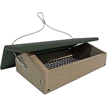 DutchCrafters Plastic Poly Small Upside Down Hanging Wild Bird Feeder with Suet Cake Holder and Removable Roof - Amish Made in USA Small, Turf Green & Weatherwood