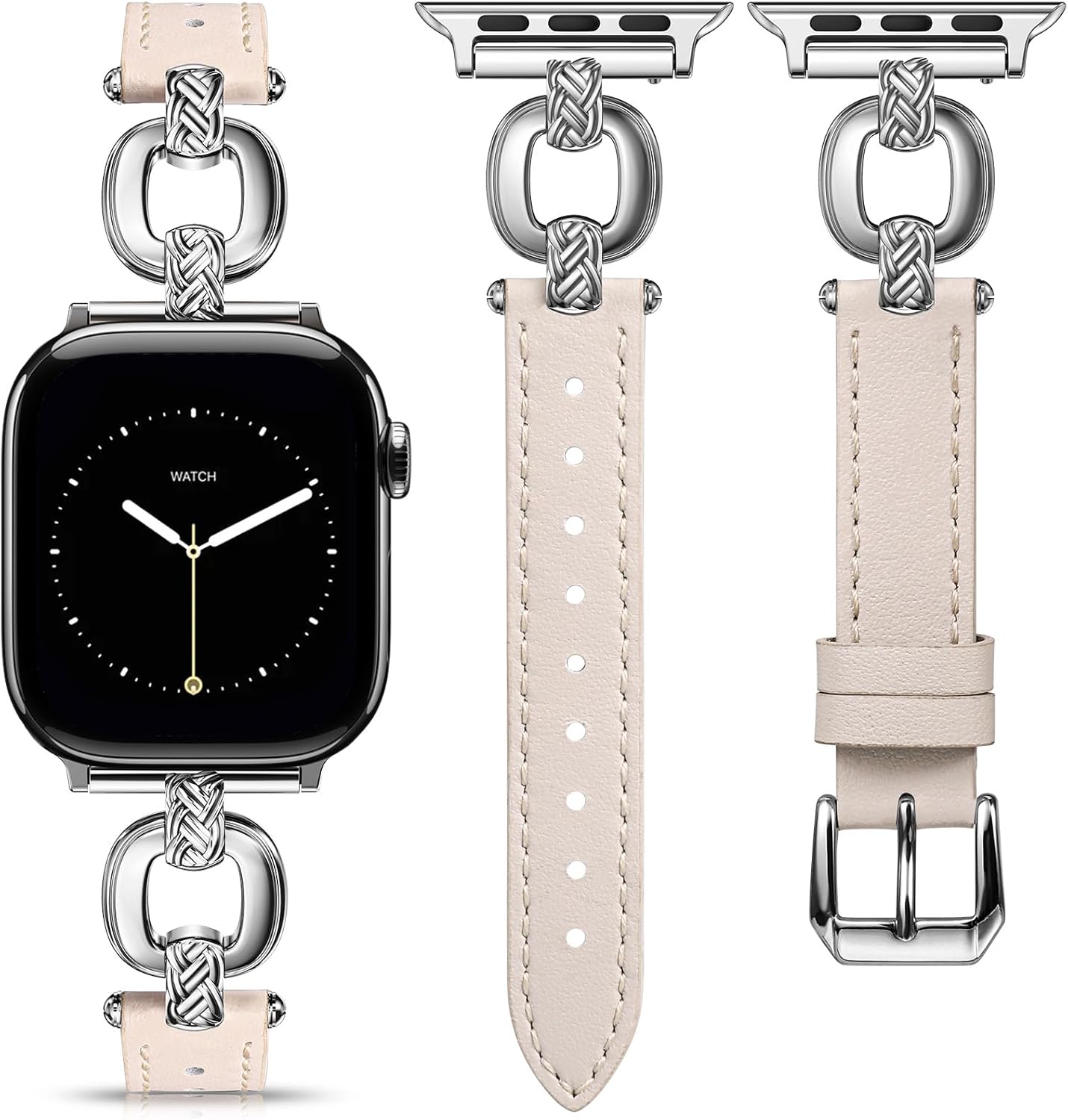 TOYOUTHS Leather Band Compatible with Apple Watch Bands Women 38/40/41/42/44/45/46/49mm Dressy Slim Leather Strap with Boho Metal Buckle Bracelet for iWatch Series 11 10 9 8 7 6 5 4 SE/Ultra 3 2 1