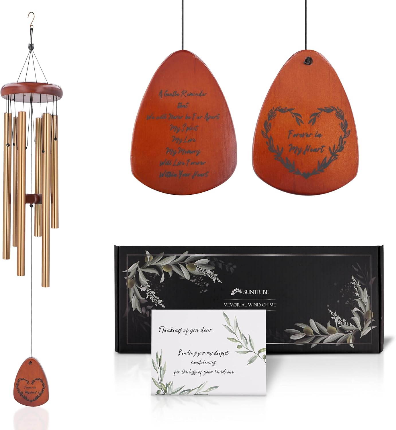 SUNTRIBE Memorial Wind Chime Sympathy Gift - Loss of Mother Father Husband Wife - in My Heart Engraved Bereavement Gift with Elegant Packaging and Card - in Loving Memory Wind Chimes with Mute Option