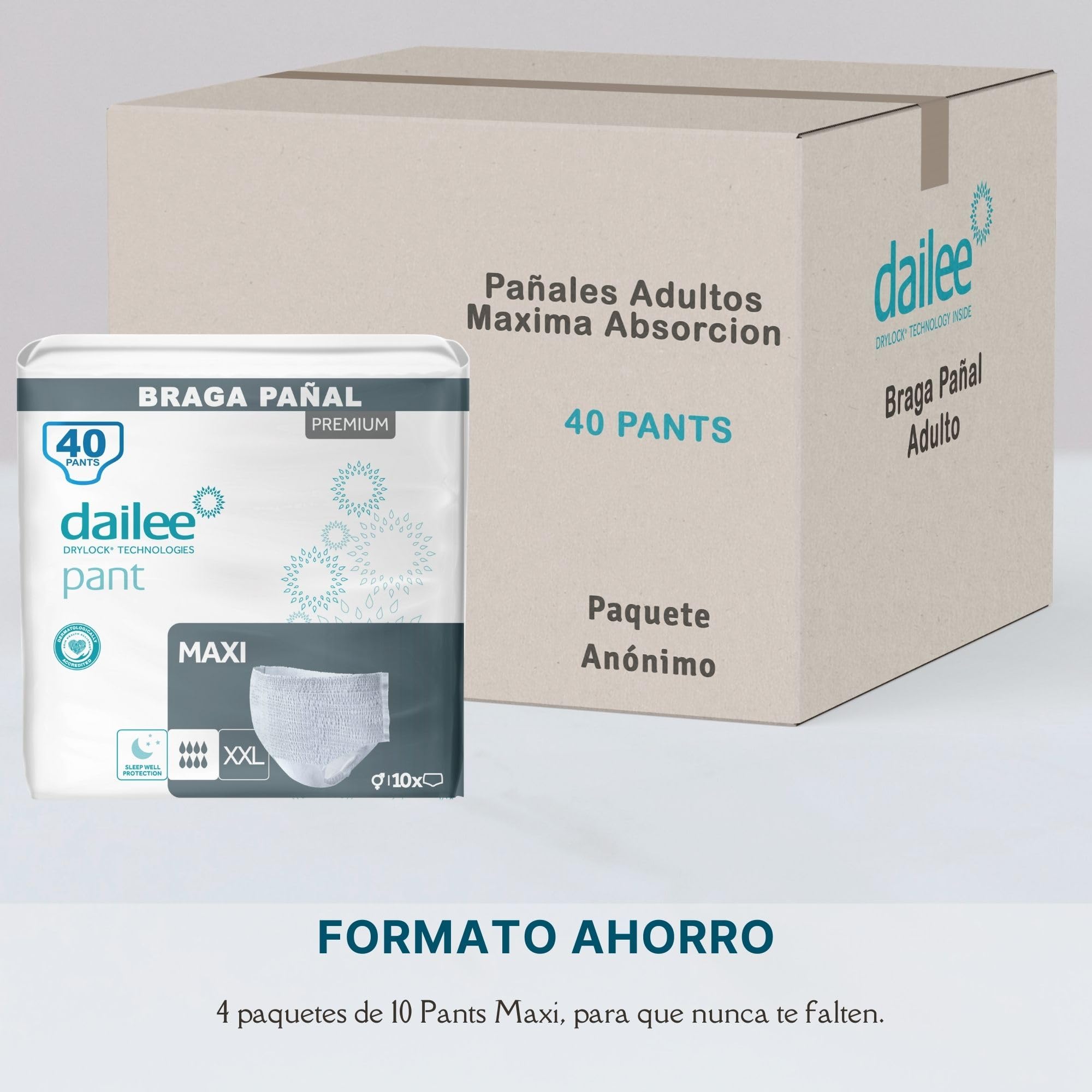 Dailee Pants Maxi XXL - 40x Pañales Adultos Maxima Absorcion - Braga Pañal Adulto para Ancianos, Hombres y Mujeres - 40 Bragas Incontinencia Mujer y Hombre