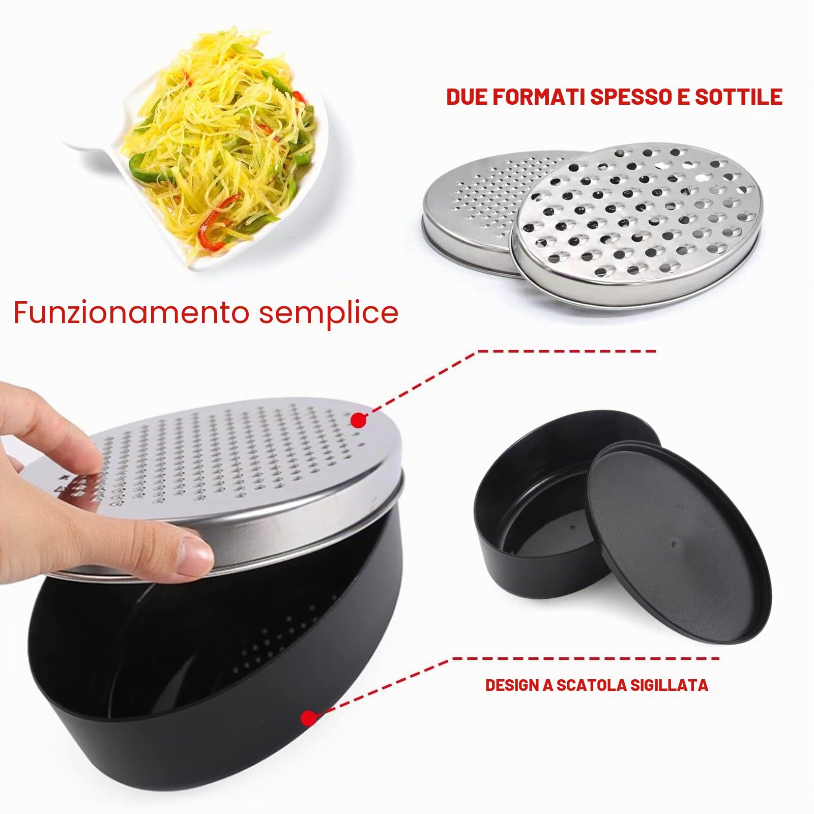 Grattugia per formaggio con contenitore e coperchio, grattugia per cucina con coperchio di 2 dimensioni, grattugia per zenzero, verdure, aglio, limone, burro, cioccolato