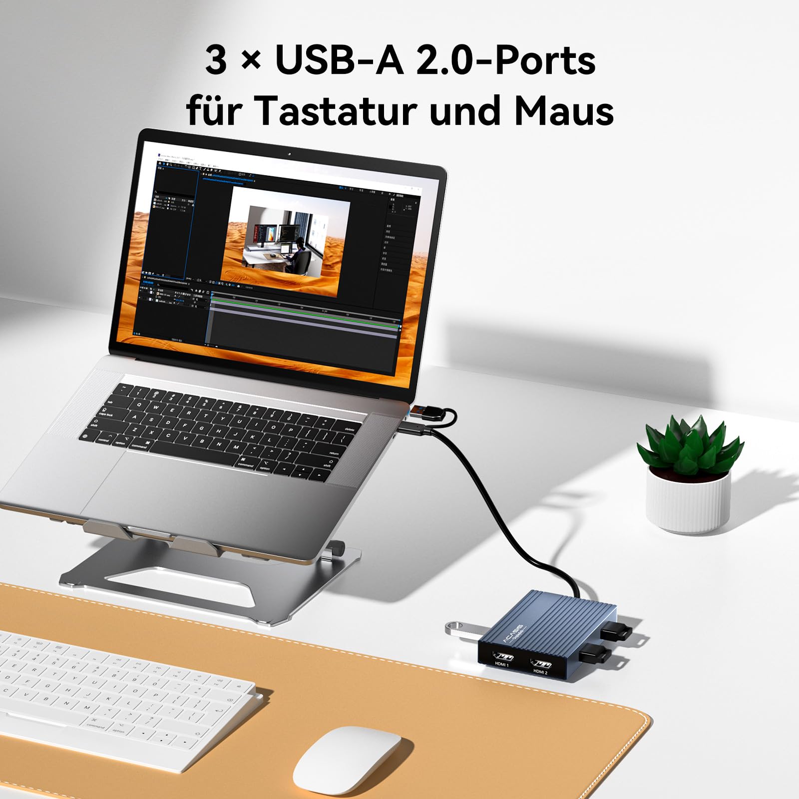 ACASIS DS0602 DisplayLink Docking Station-USB C auf Dual HDMI DisplayLink Adapter, 4K@60Hz, 2 HDMI, 100W PD, USB-A/C-auf-Dual-Monitor-Adapter für Mac mini M4/M1/M2/M3/Neo (Blau)