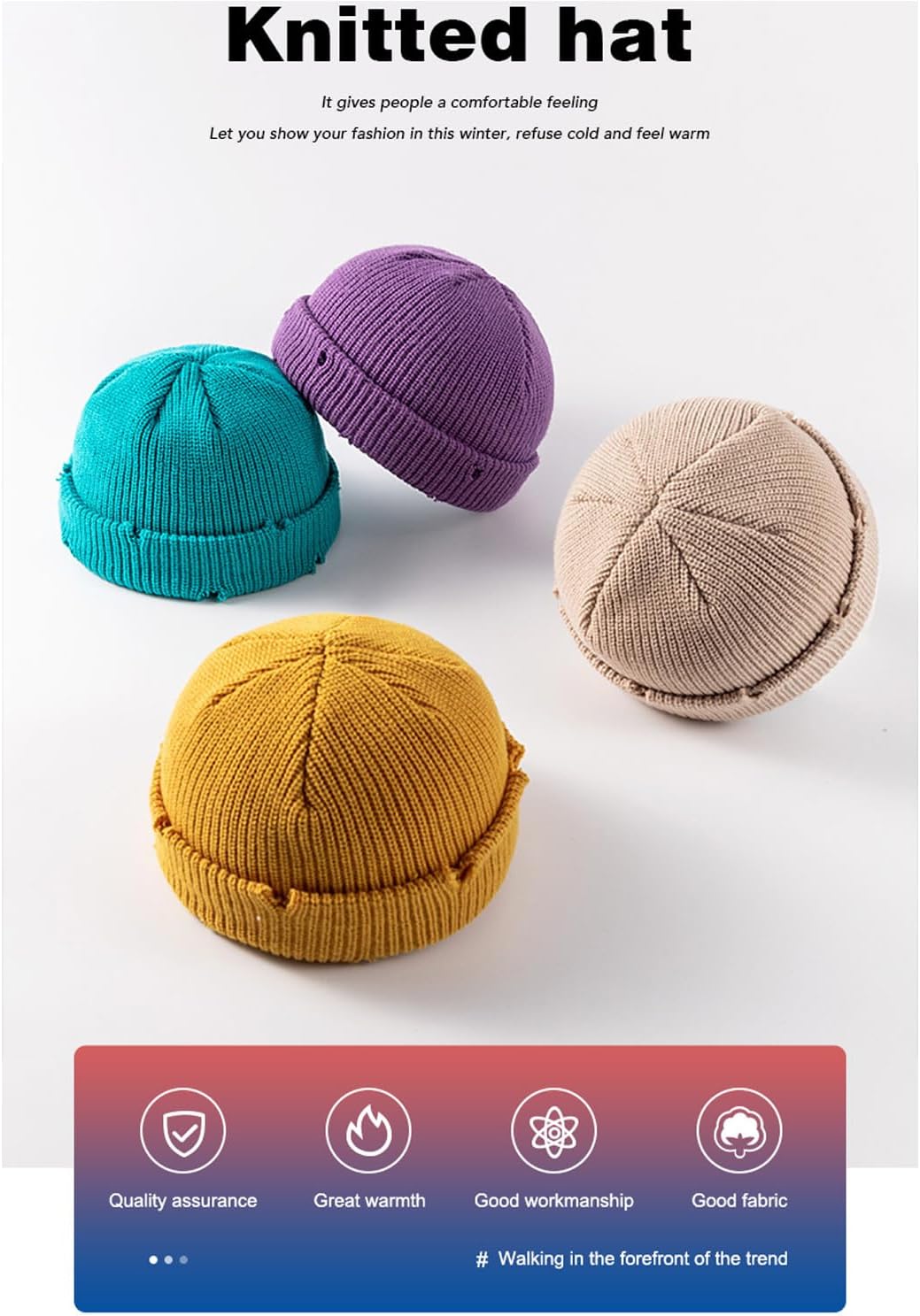 Unisex Warm Knit Skull Cap Hip-hop Slouchy Ripped Knitted Hat - Image 2