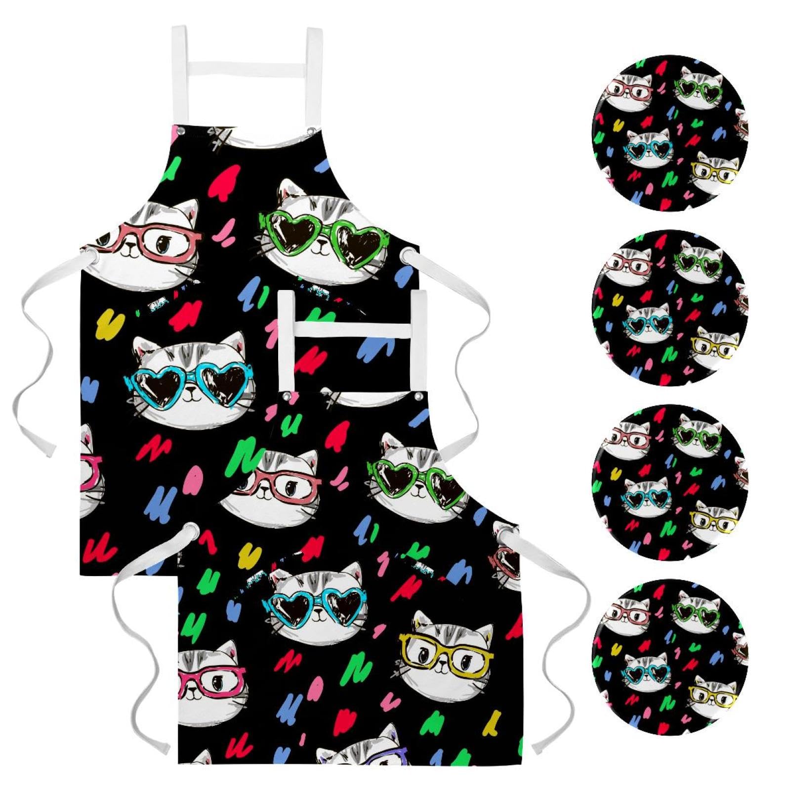 Tablier de cuisine chat à lunettes de soleil avec broches