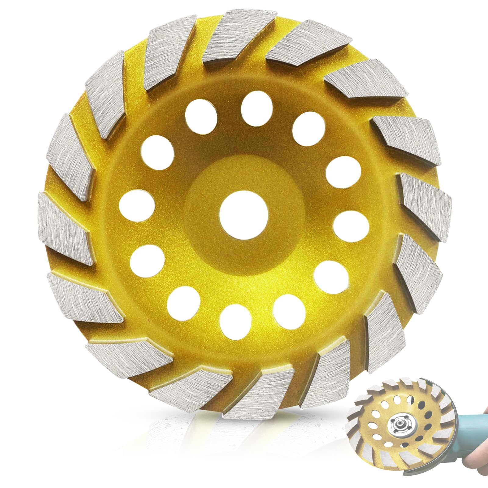 Concrete Grinding Wheel, 7'' Double Row Diamond Cup Surface Grinding Wheel Heavy Duty Turbo Concrete Grinding Wheel Disc for Angle Grinder on Granite, Cement, Marble, Rock, Masonry, Concrete