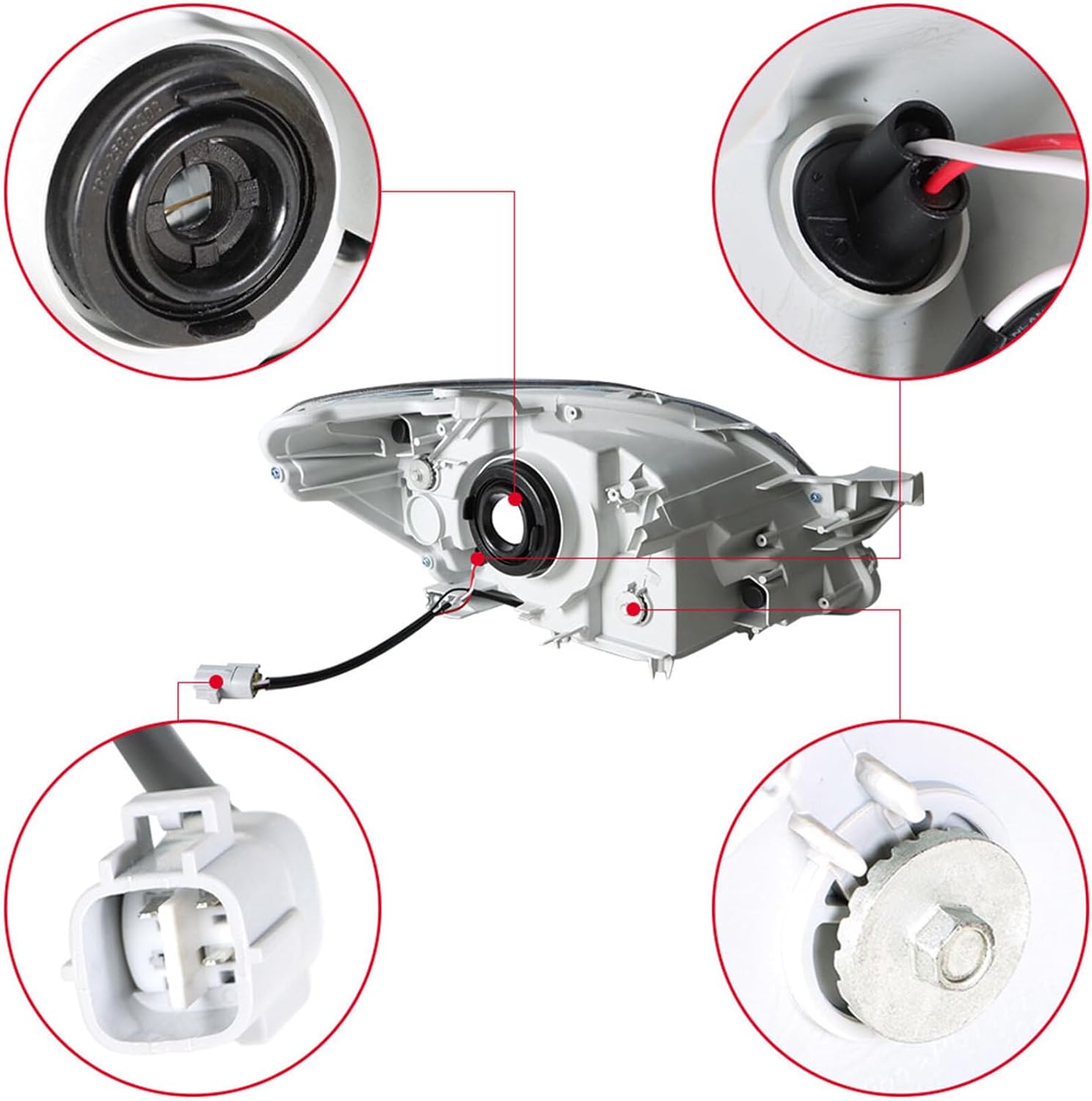labwork Replacement for Toyota Yaris 2007-2011 Sedan Black Housing Projector Headlight Assembly Pair Left+Right Side (Passenger Driver Side)