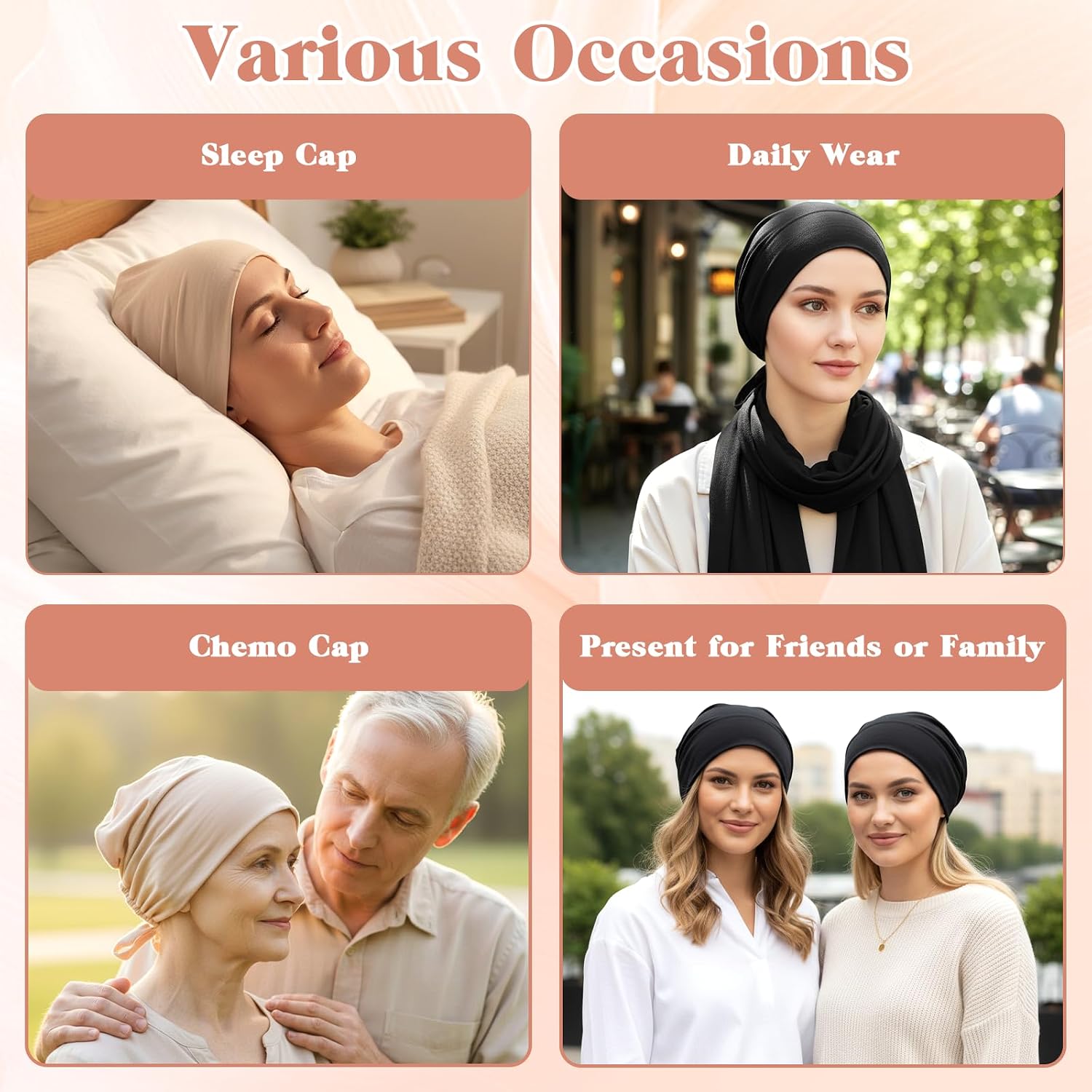 2 Pcs Women Hijab Undercap, Hijab undercap Cap undercaps for no Slip caps with Tie Adjustable Women Under Scarf Hat (Black + Beige)