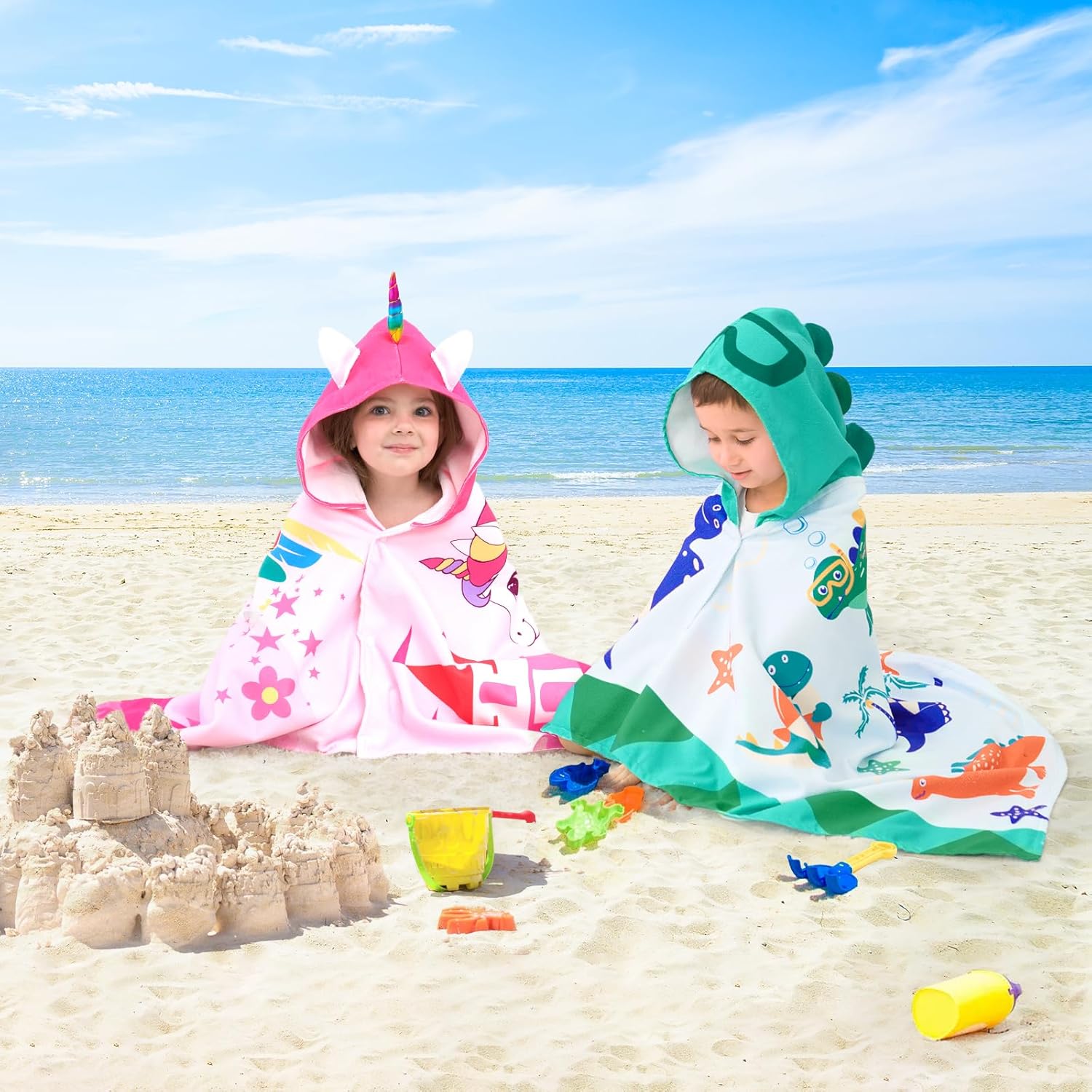 UOMNY Unicorns Hooded Towels for Kids,Soft Kids Beach Towel,30" x 50" for 3-10 Years Girls,Hooded Bath Towel,Toddler Bath Towels - Image 5