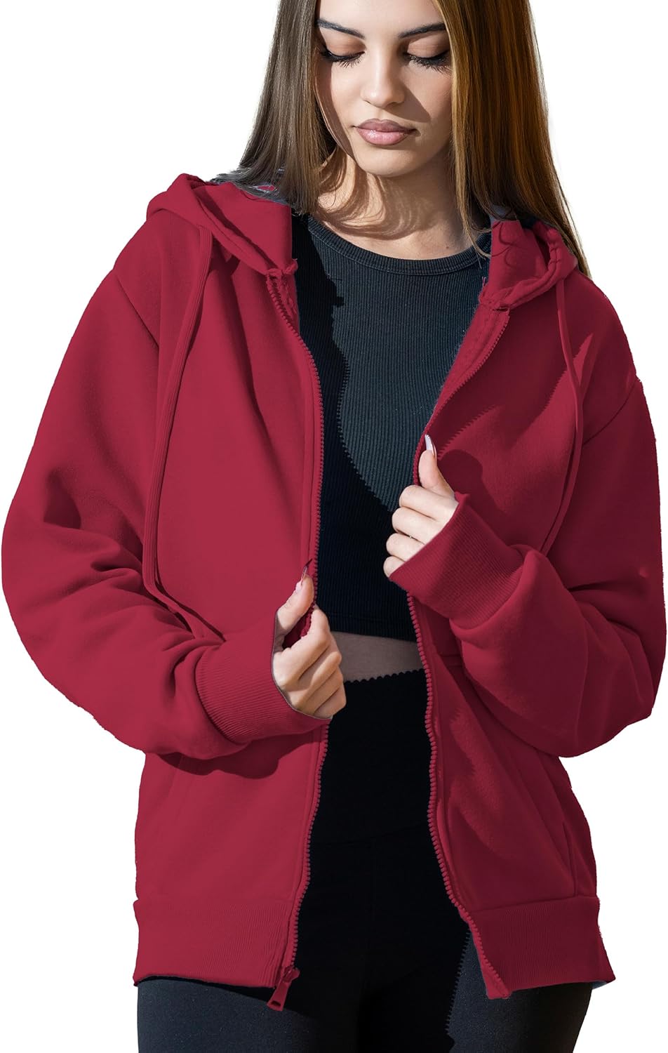 Oversized Zip Up Hoodie for Women, Soft Fleece Cotton Blend, Cozy Full Zip Sweatshirt