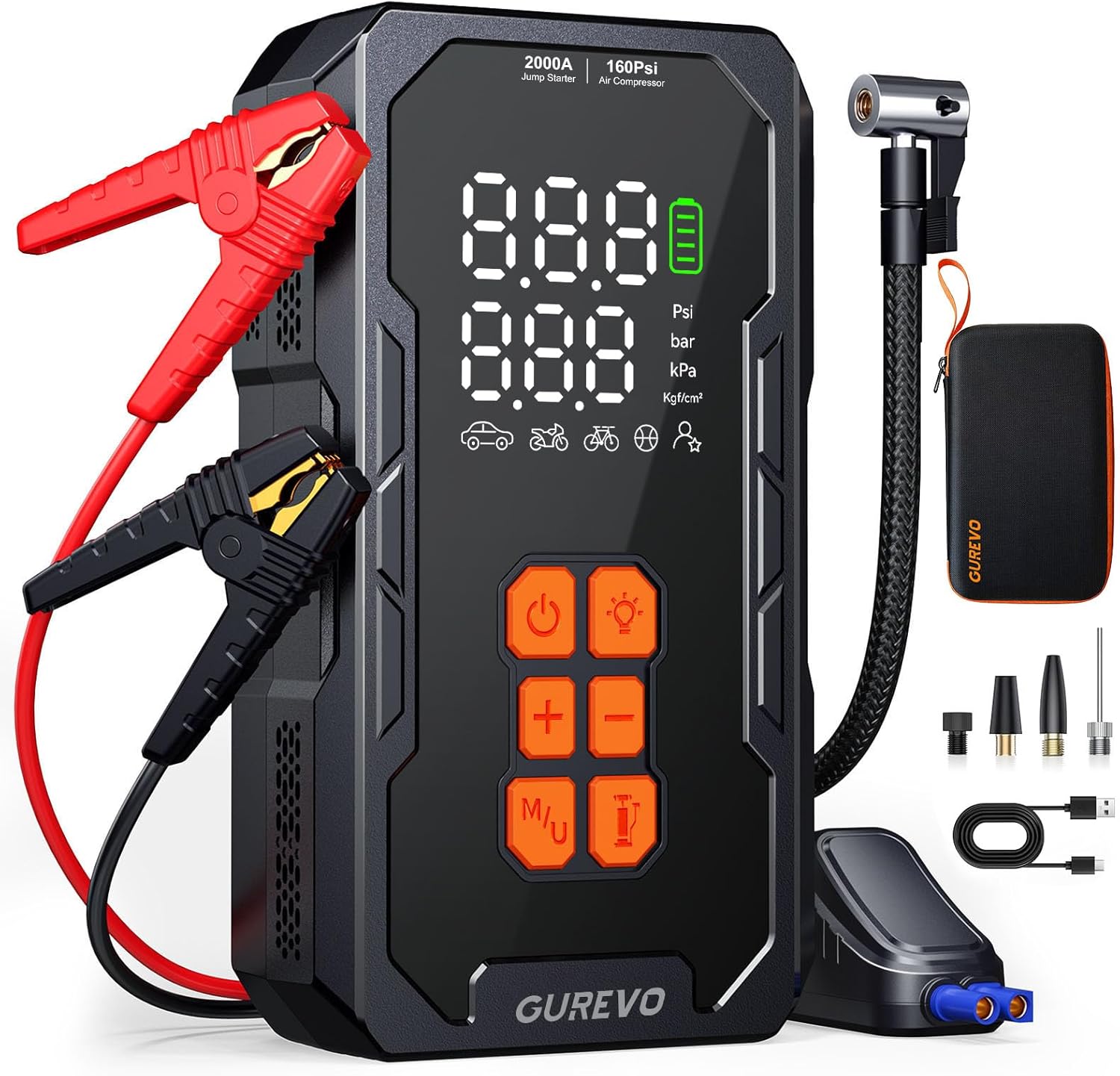 5000A (Max) Jump Starter with Air Compressor, Car Battery Jumper Starter Portable with 160PSI Auto-Shutoff Tire Inflator, Car Battery Charger Jump Box for 8.0L Gas/6.0L Diesel Engines