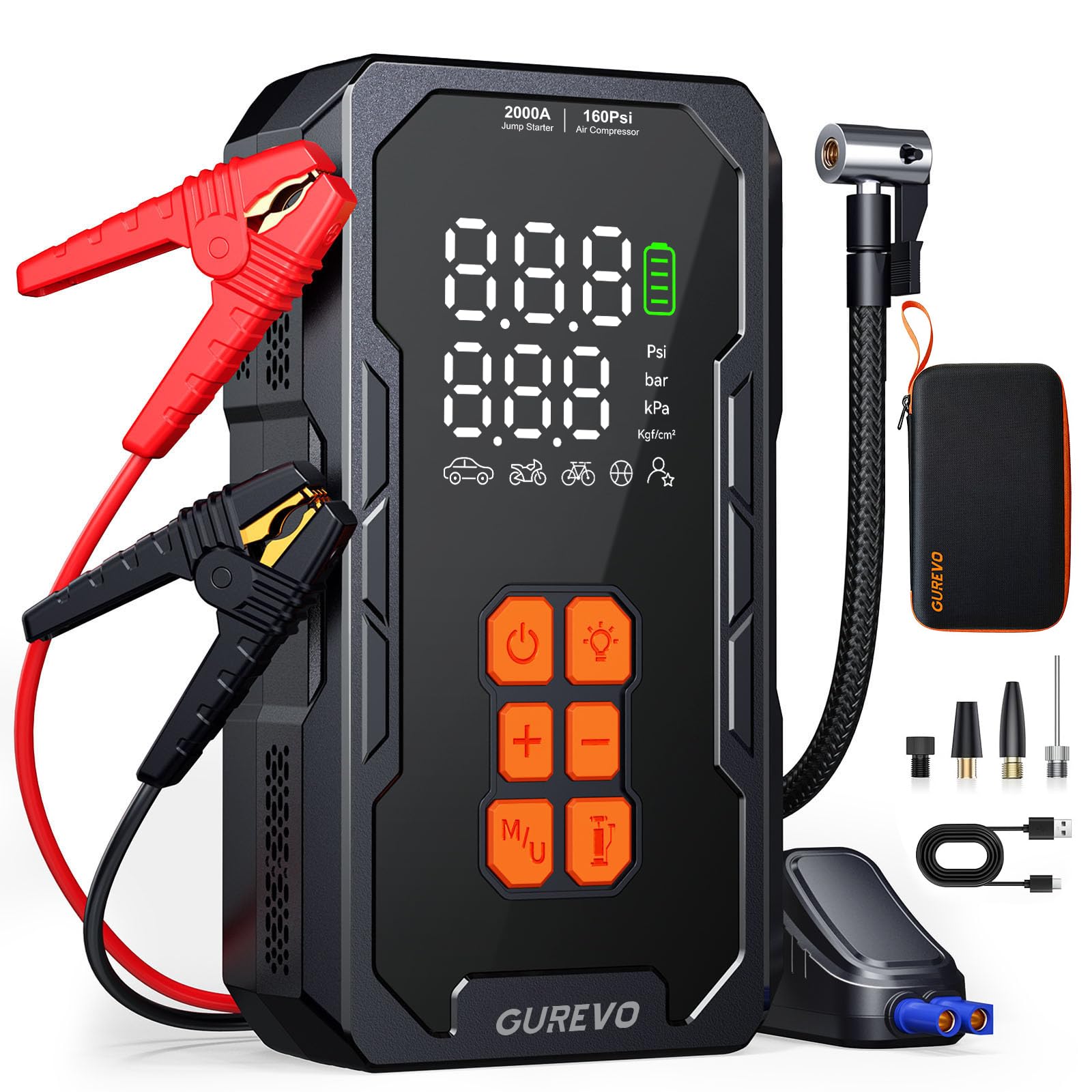 5000A Max Jump Starter with Air Compressor Car Battery Jumper Starter Portable with 160PSI Auto-Shutoff Tire Inflator Car