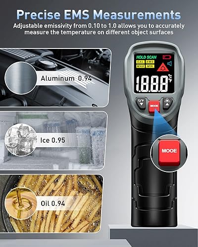 Miniatura 3 de Eventek Pistola de termómetro infrarrojo, 3 en 1 -58F  1112F (-58.0 F  1,112.0 F) pistola de temperatura láser digital para cocinar, horno de pizza,